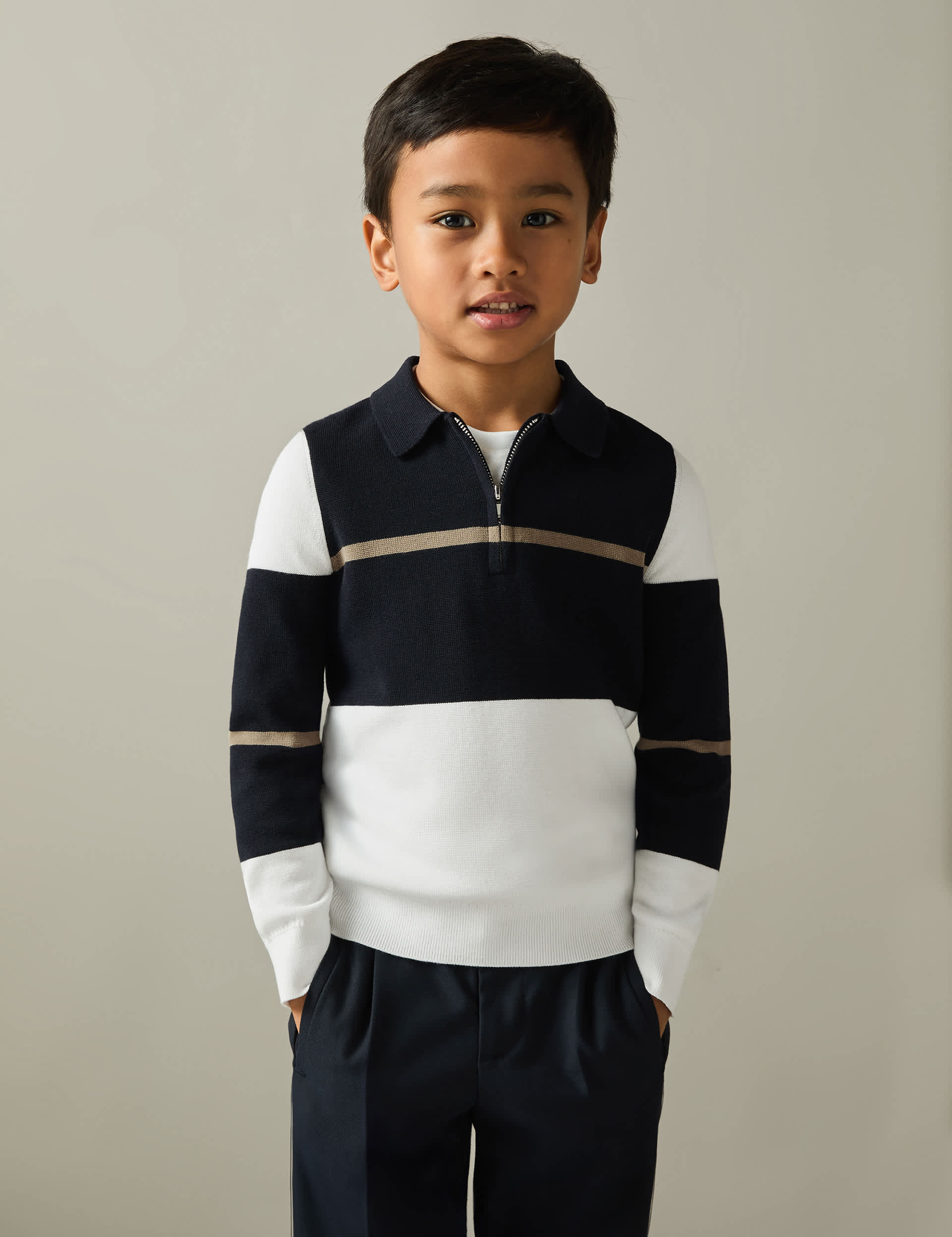 Reiss Boys Cotton Blend Colour Block Polo Shirt (3-14 Yrs) - 8-9 Y - Black Mix, Black Mix