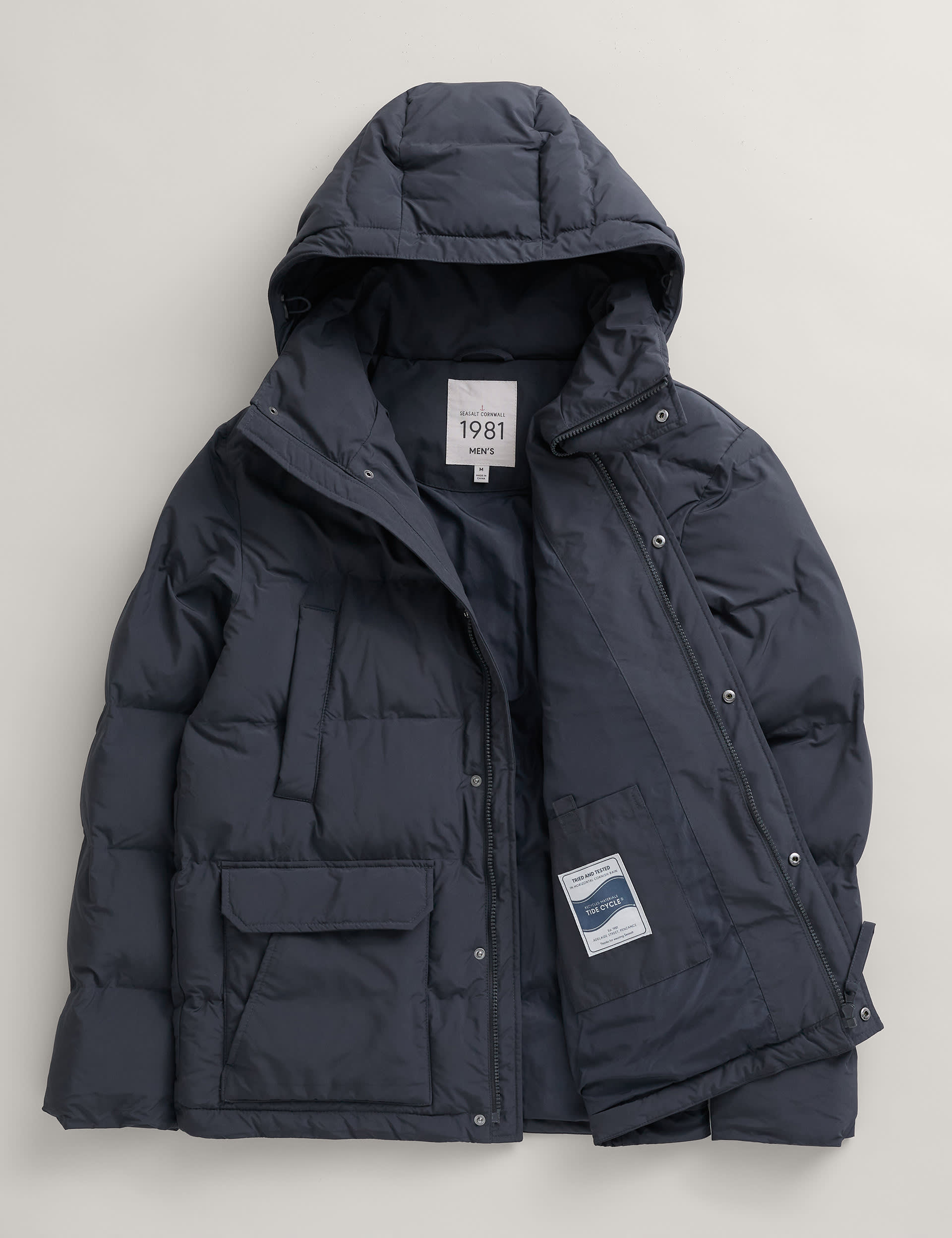 Seasalt Cornwall Men's Hooded Puffer Jacket - L - Navy, Navy