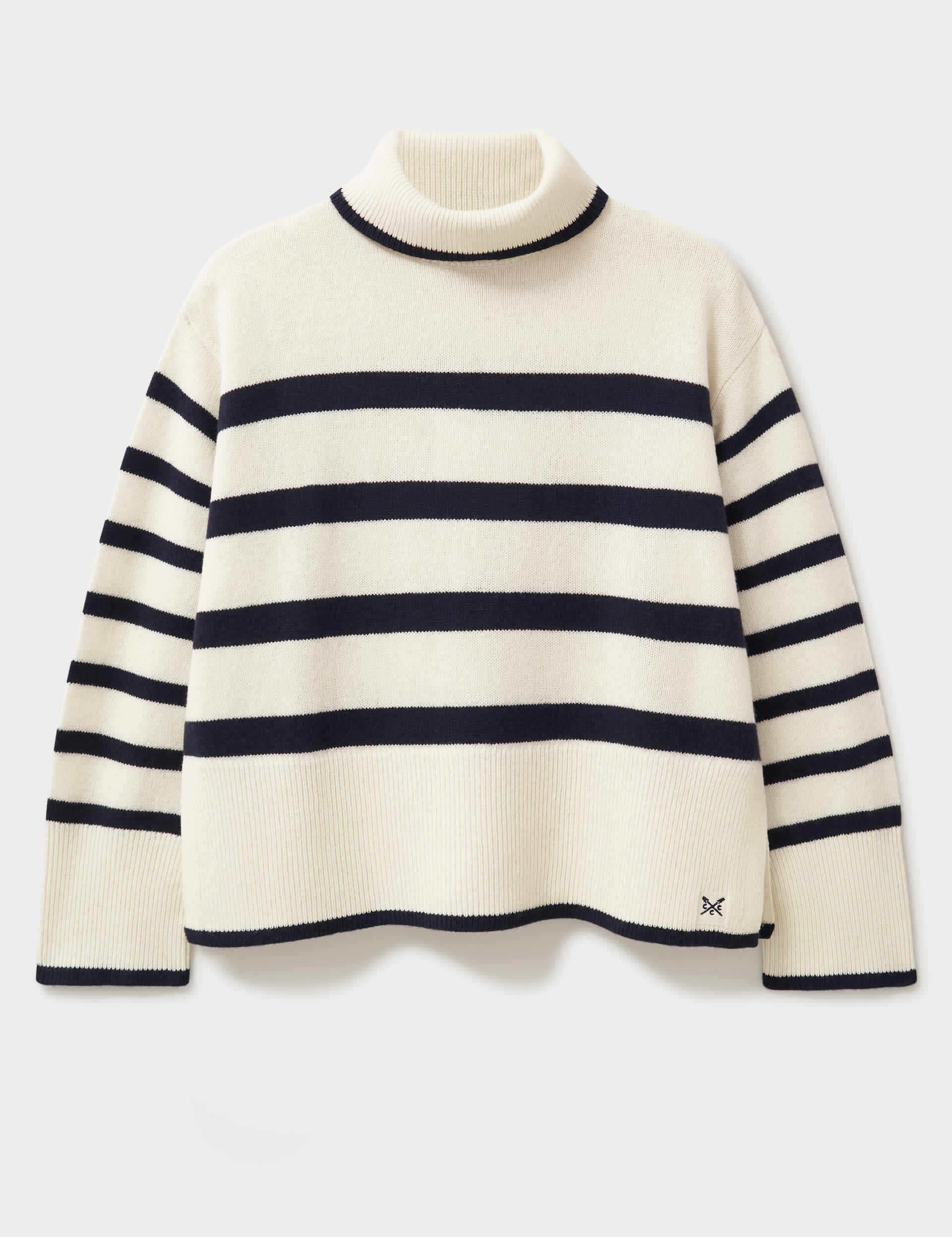 Crew Clothing Women's Merino Wool Rich Striped Roll Neck Jumper - 12 - Ivory Mix, Ivory Mix,Pink Mix