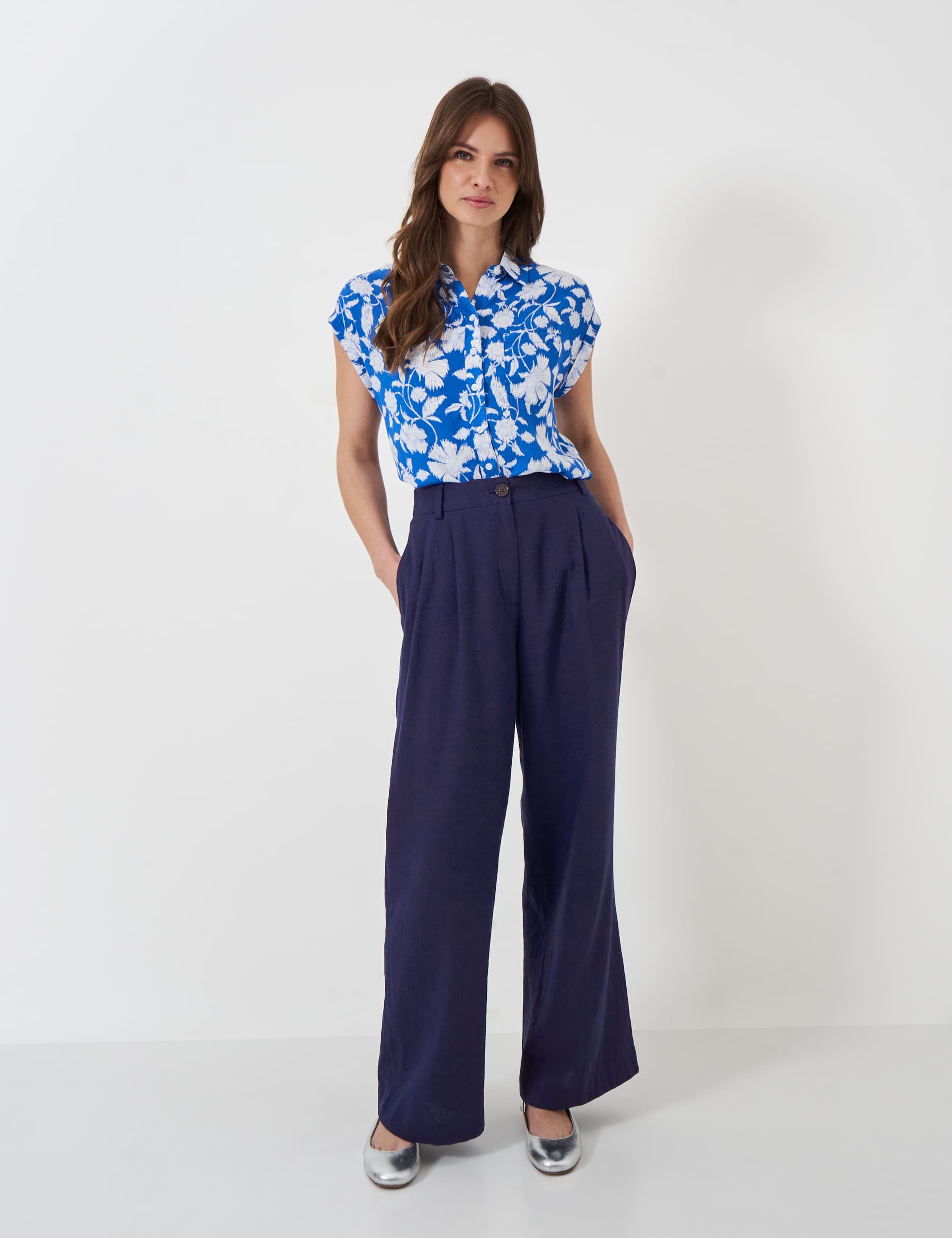 Crew Clothing Women's Linen Rich Wide Leg Trousers - 8 - Navy, Navy