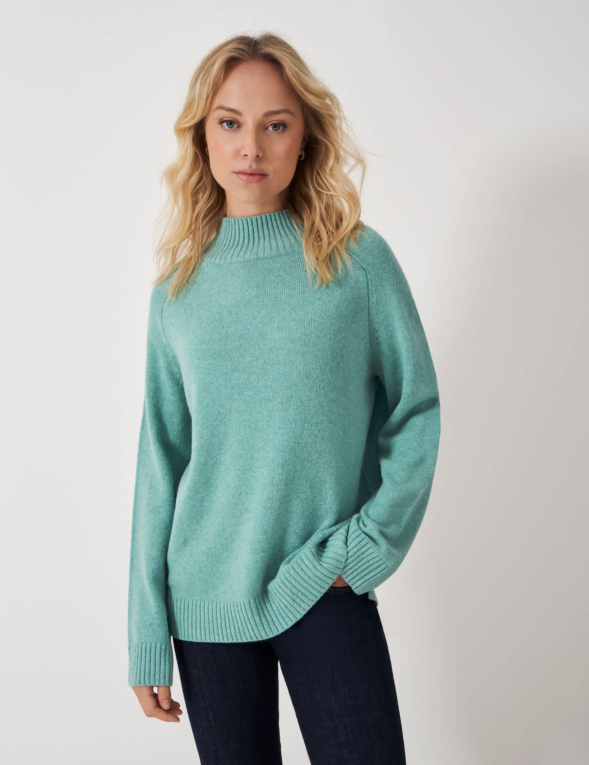 Crew Clothing Women's Merino Wool Rich Funnel Neck Jumper - 12 - Light Green, Light Green,Light Pink