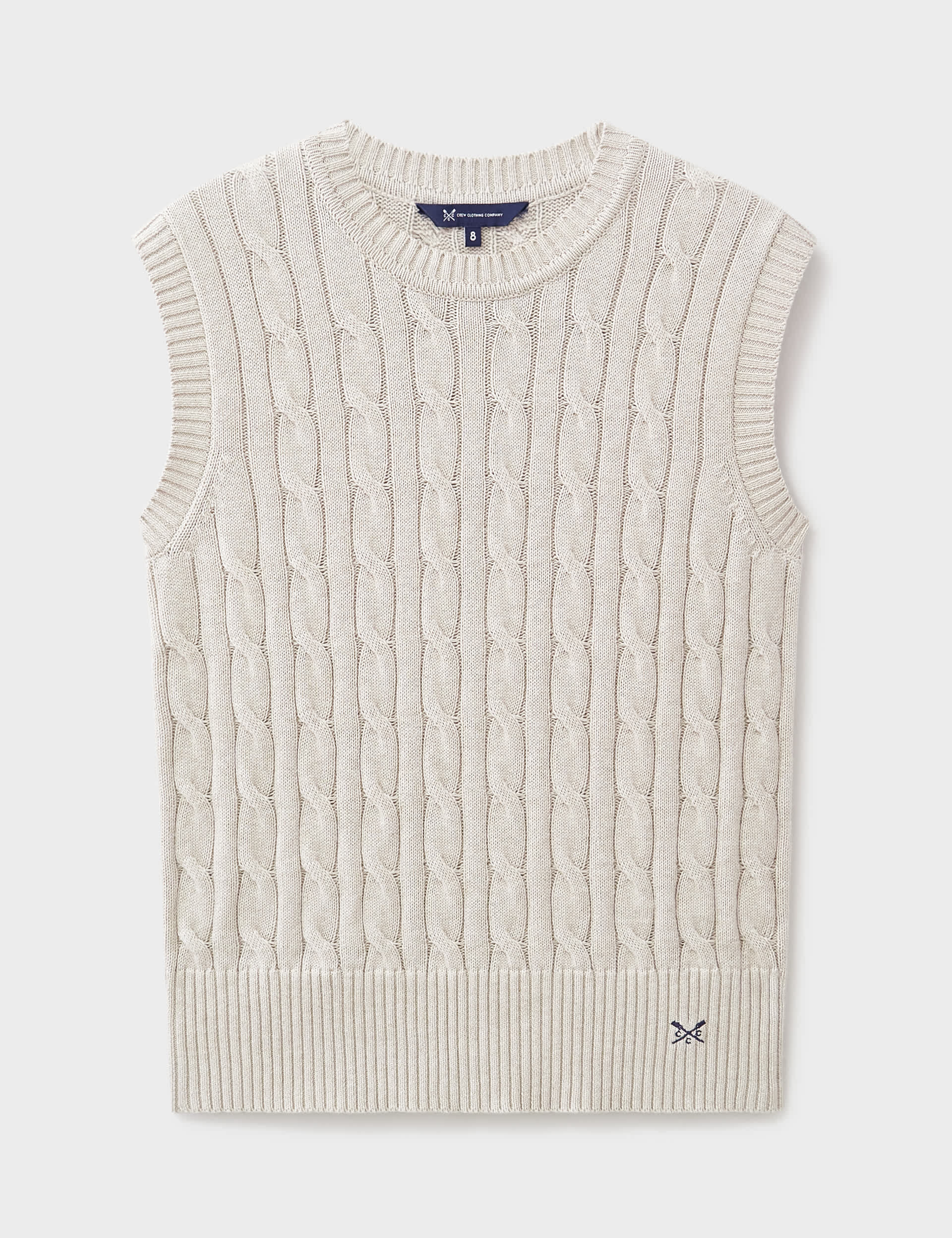 Crew Clothing Women's Pure Cotton Cable Knit Crew Neck Knitted Vest - 8 - Oatmeal, Oatmeal