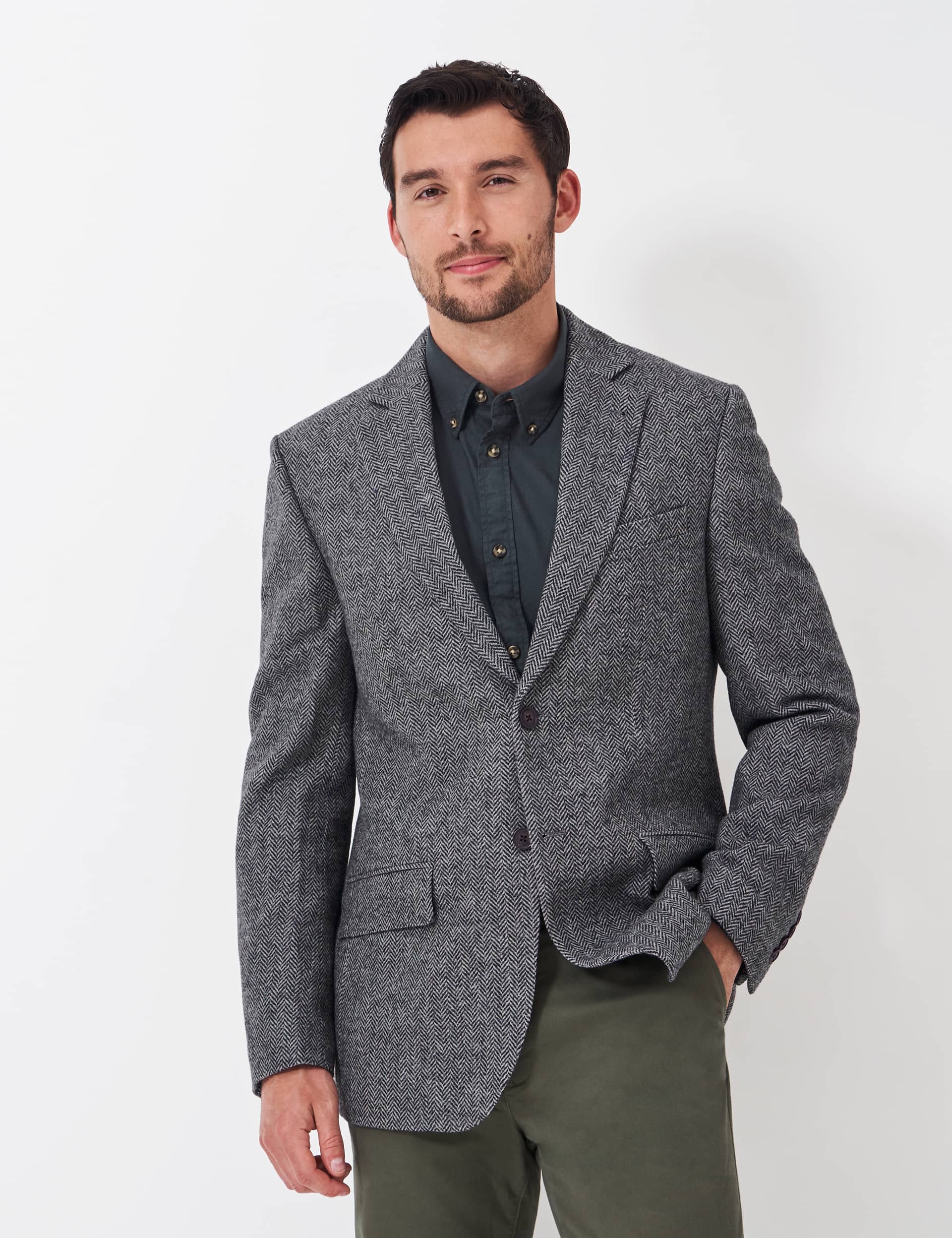 Crew Clothing Men's Wool Rich Herringbone Blazer - 42 - Grey, Grey