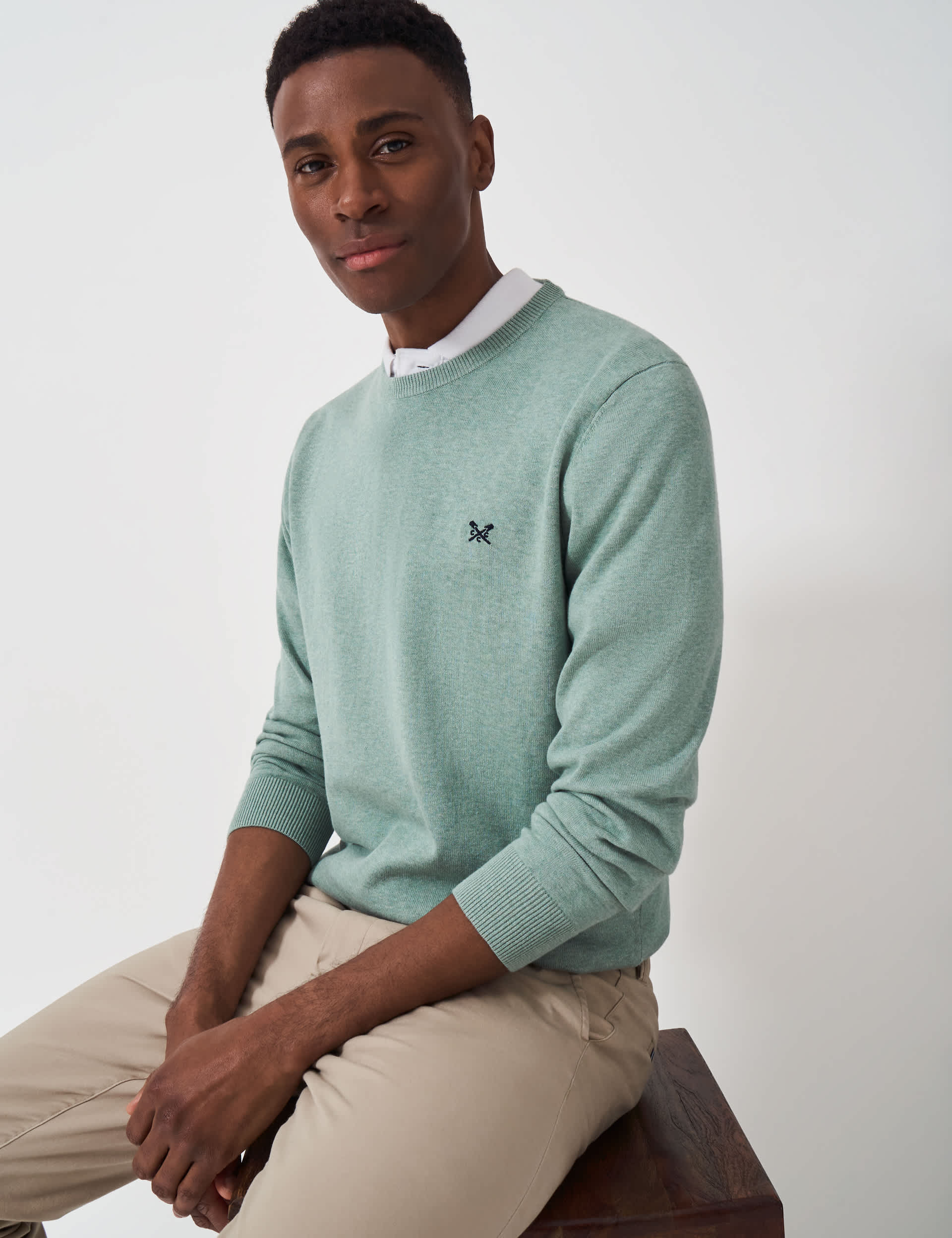 Crew Clothing Men's Pure Cotton Crew Neck Jumper - XL - Light Green, Light Green,Beige