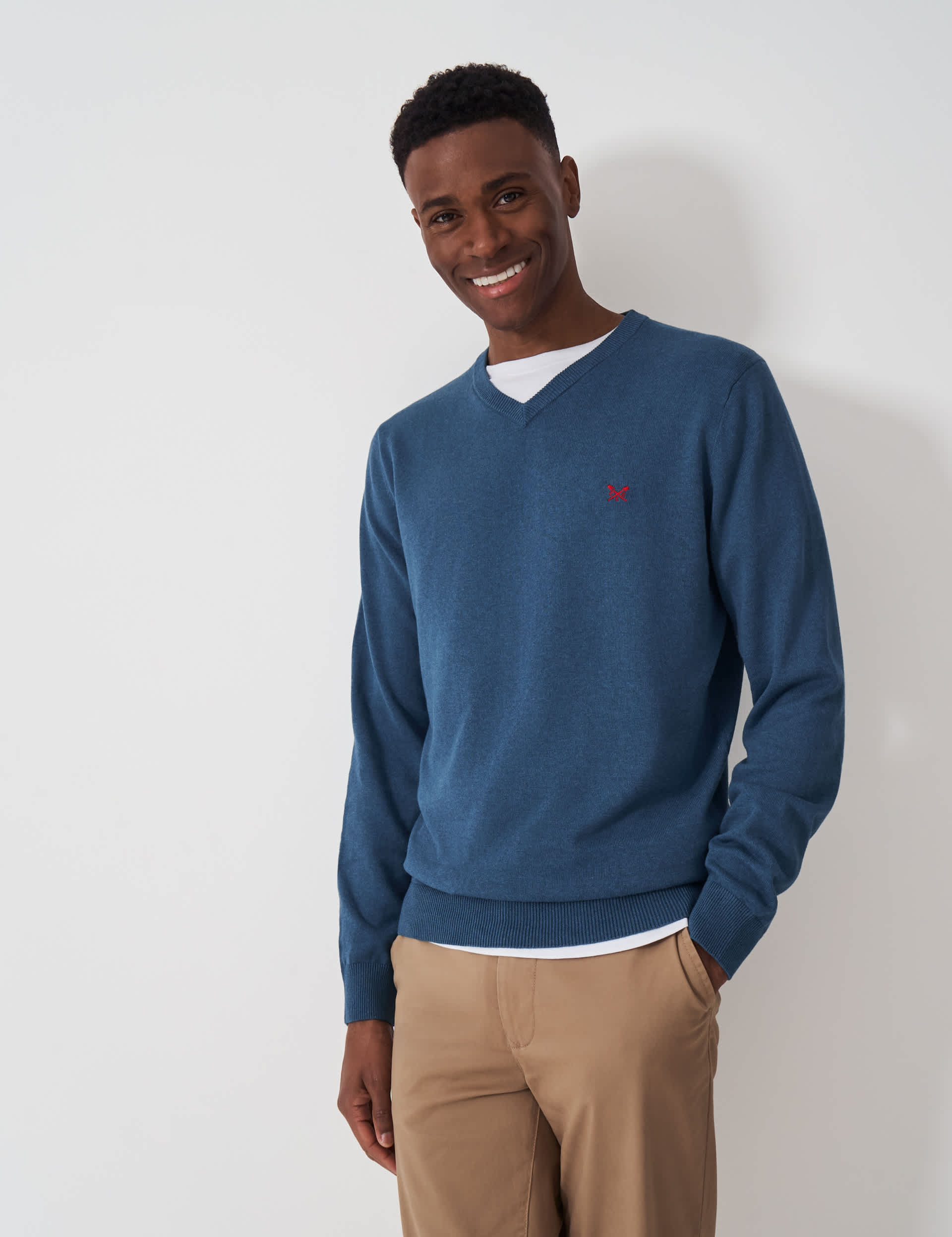 Crew Clothing Men's Pure Cotton V-Neck Jumper - XL - Medium Blue, Medium Blue