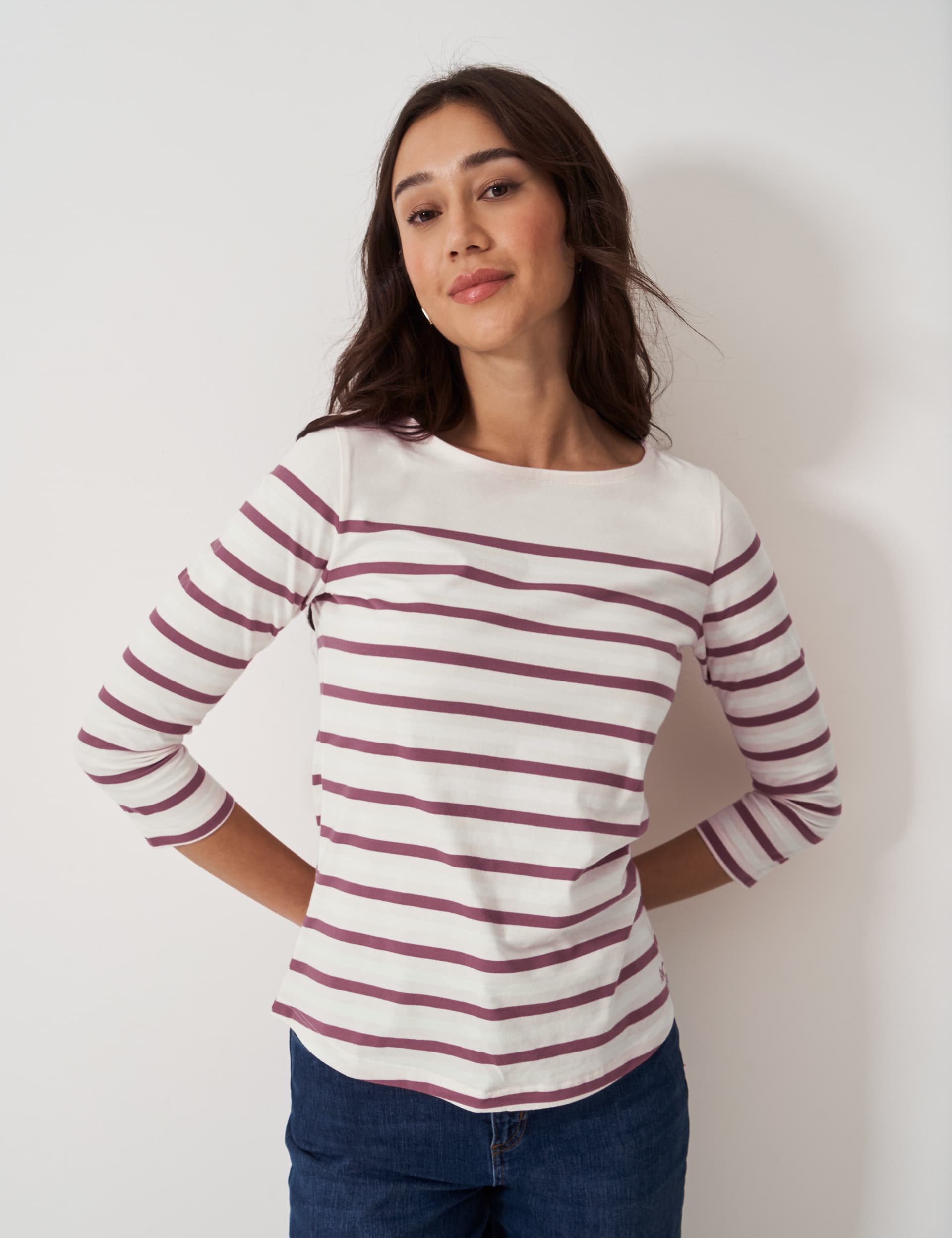 Crew Clothing Women's Pure Cotton Striped Top - 12 - Light Pink Mix, Green Mix,Light Pink Mix,Blue M