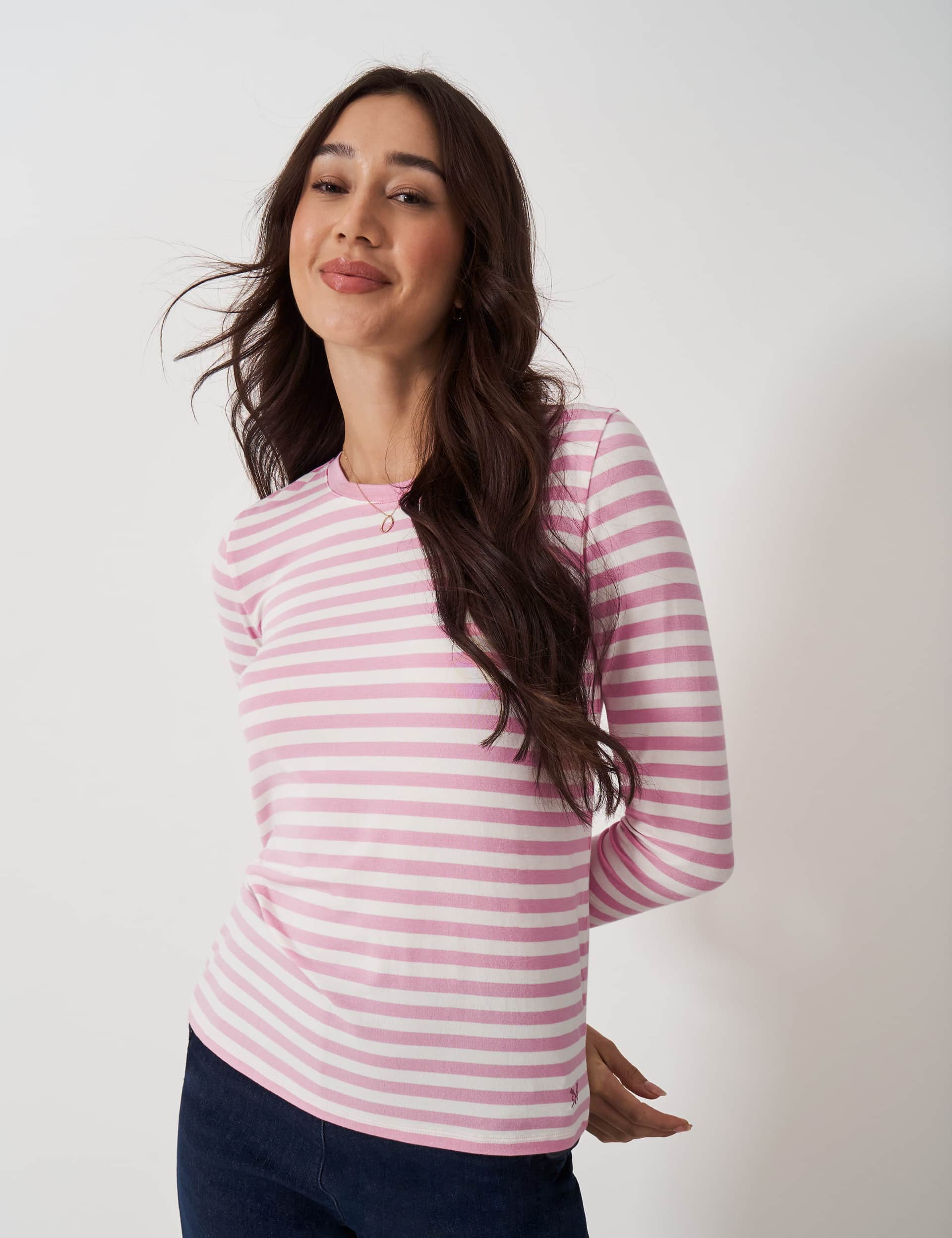 Crew Clothing Women's Modal Rich Striped Top - 12 - Pink Mix, Pink Mix,Blue Mix