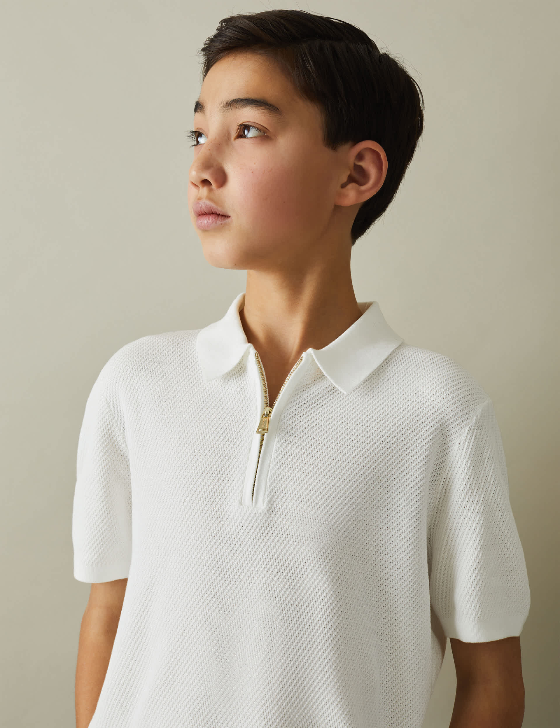 Reiss Boys Cotton Rich Half Zip Polo Shirt (3-14 Yrs) - 10-11 - White, White,Dark Blue