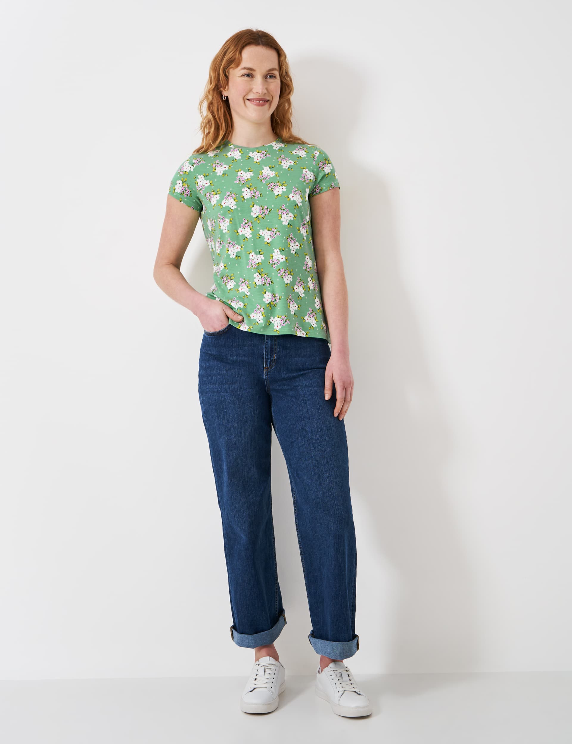 Crew Clothing Women's Cotton Rich Floral T-Shirt - 8 - Jade, Jade