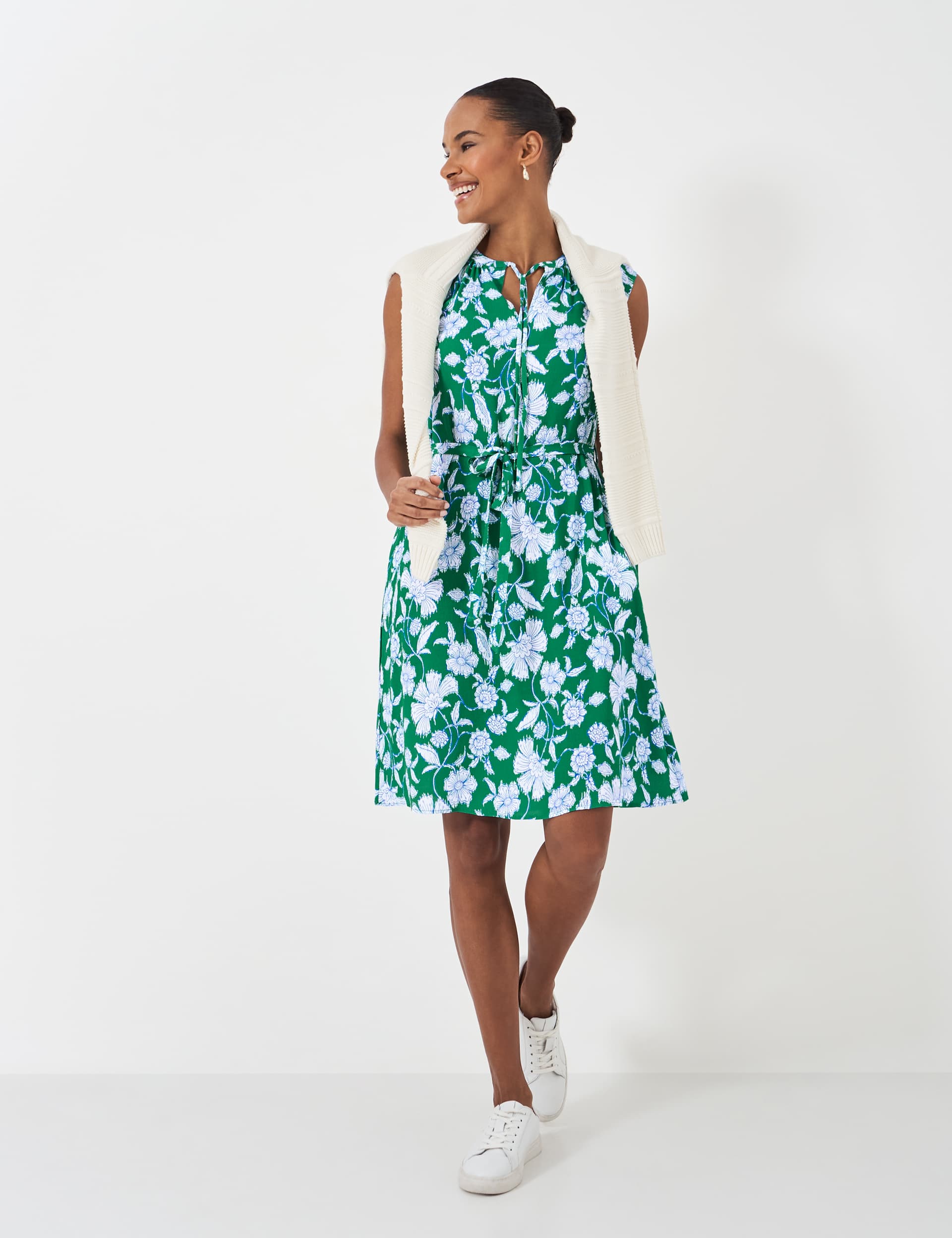 Crew Clothing Women's Floral Tie Neck Tie Waist Shift Dress