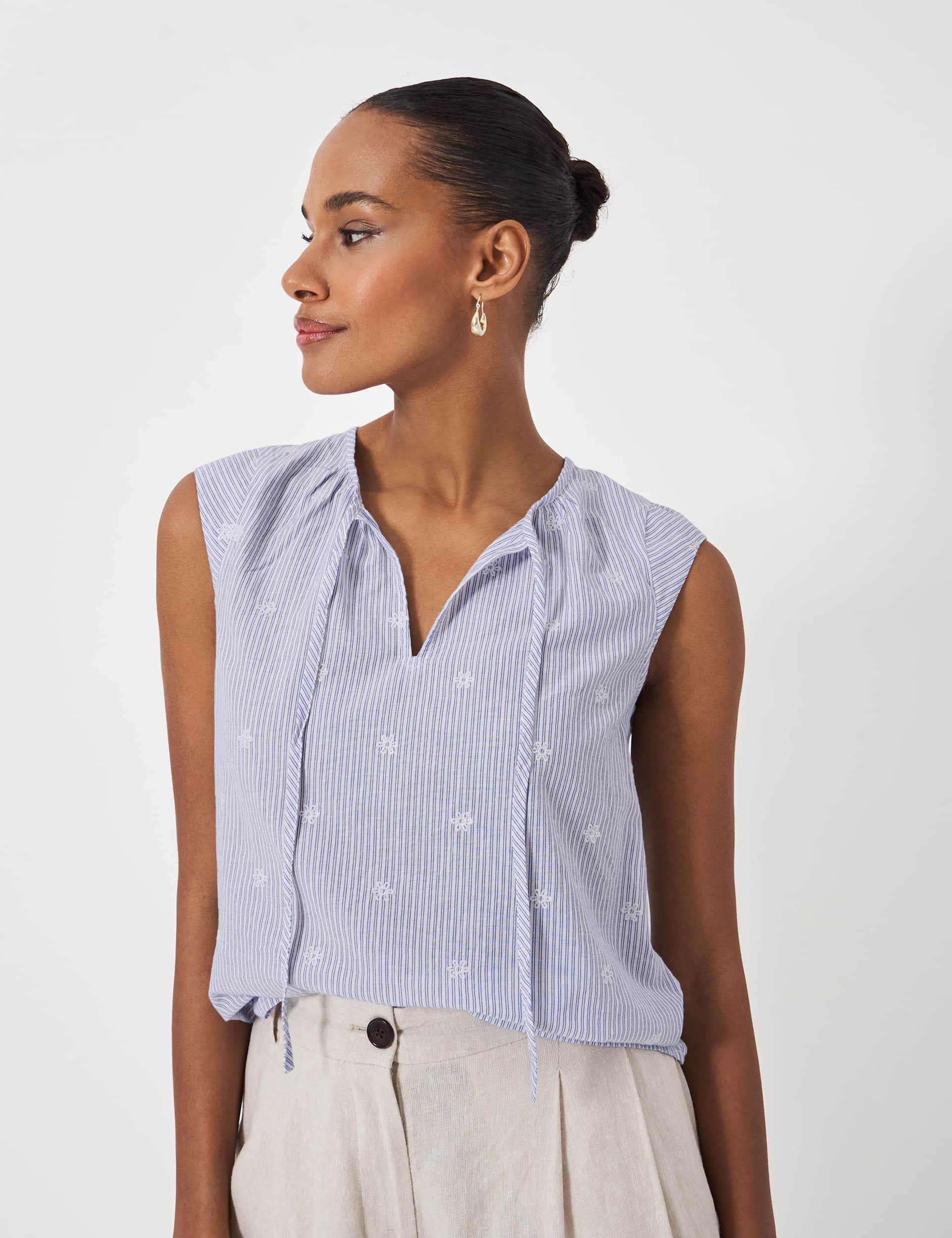 Crew Clothing Women's Pure Cotton Striped Embroidered Blouse