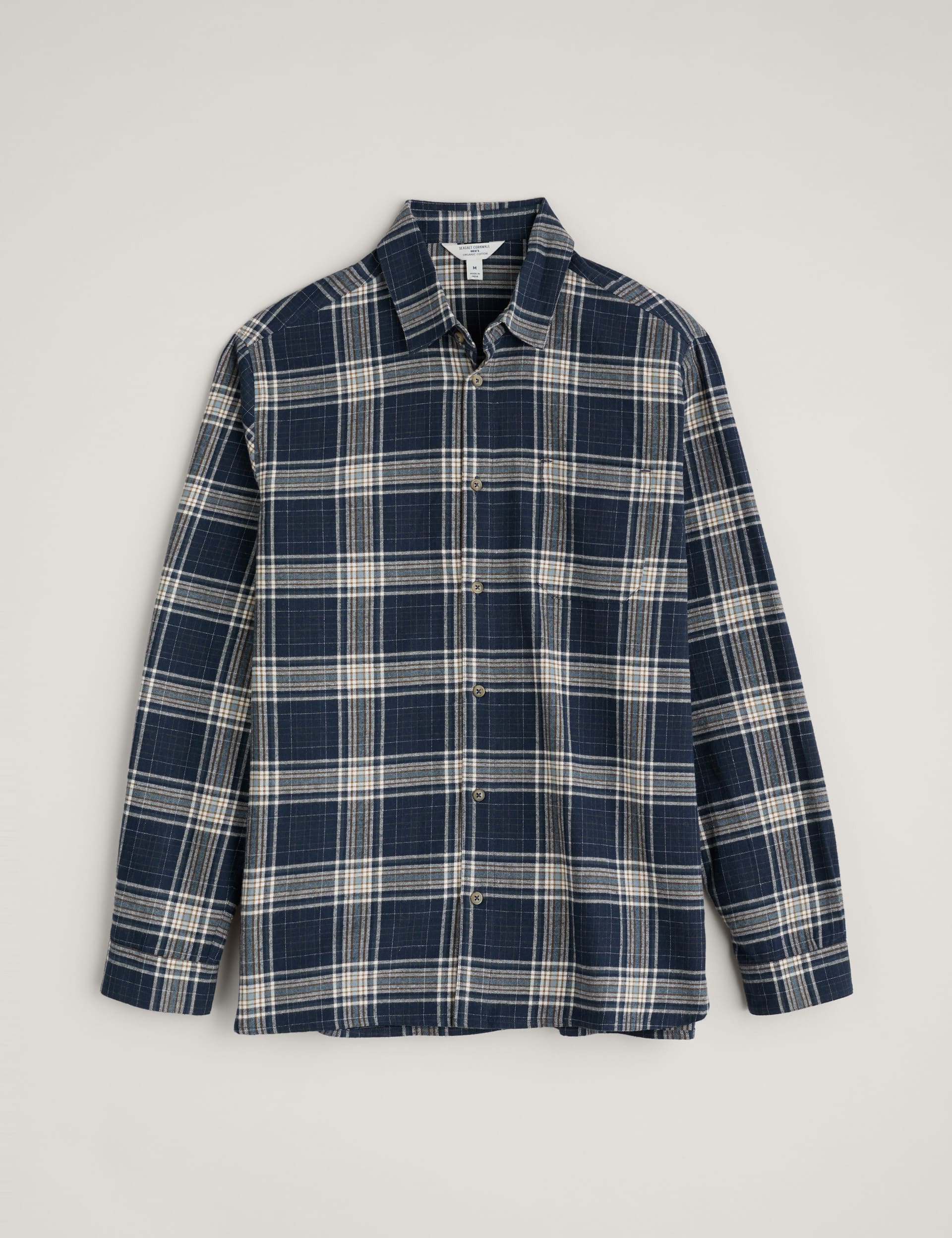 Seasalt Cornwall Men's Pure Cotton Checked Flannel Shirt - M - Navy Mix, Navy Mix