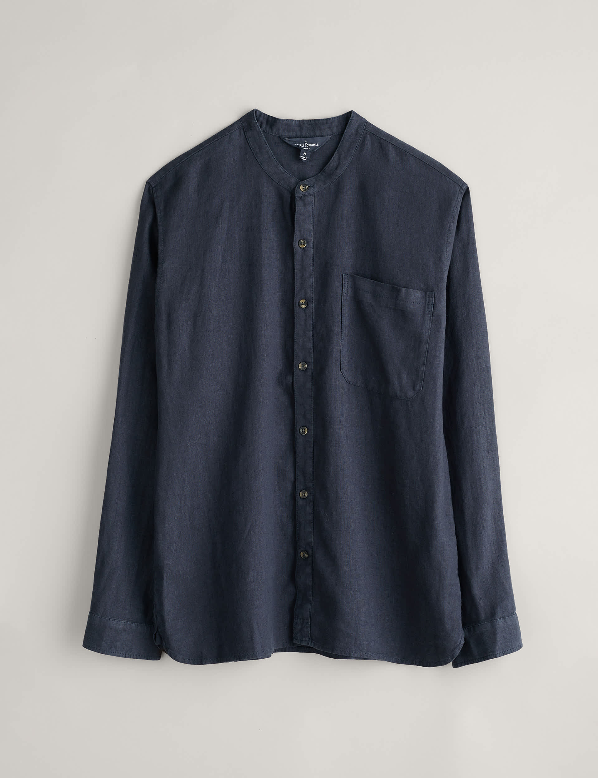 Seasalt Cornwall Men's Pure Linen Grandad Collar Shirt - M - Navy, Navy