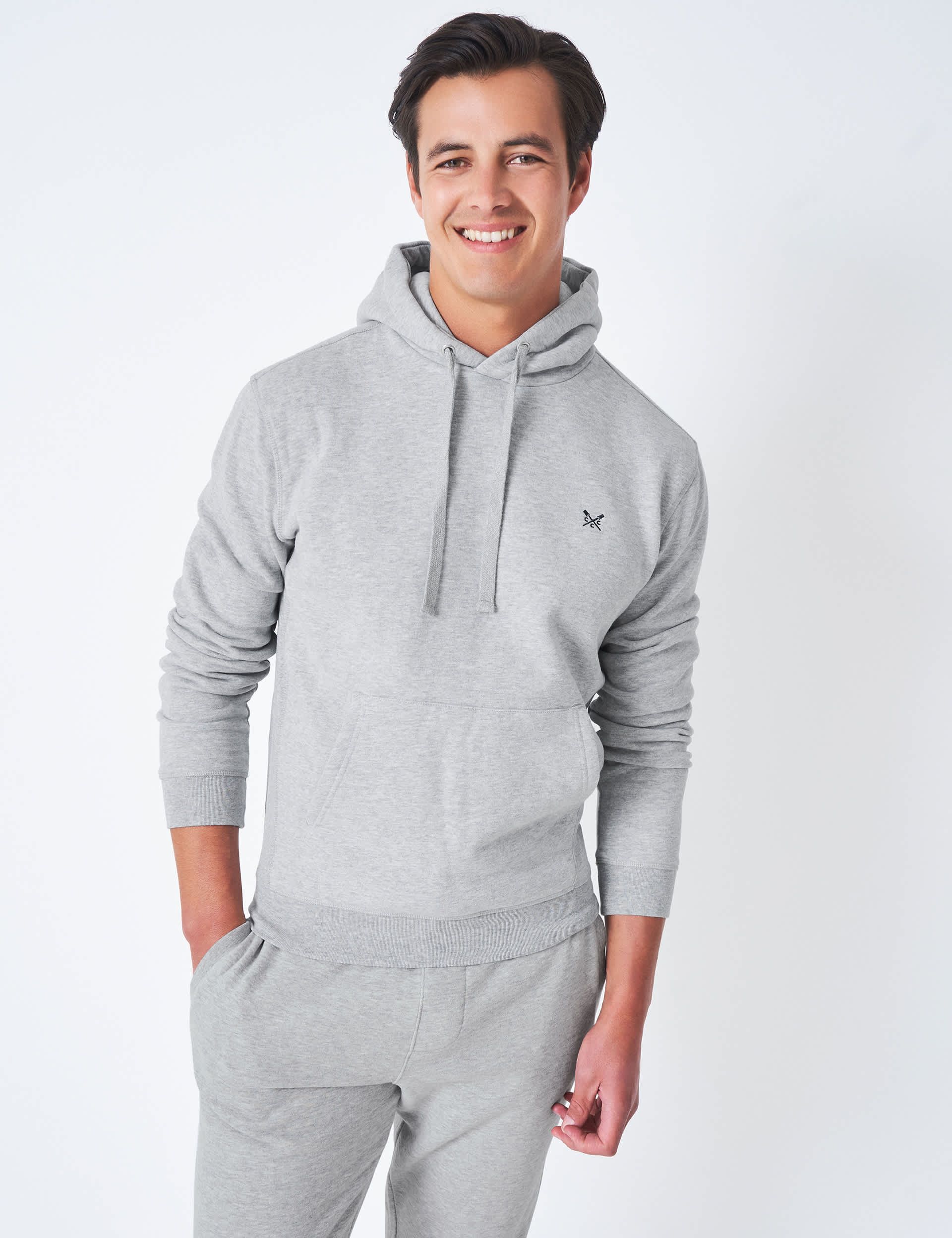 Crew Clothing Men's Cotton Blend Hoodie - Grey Marl, Grey Marl,Dark Navy