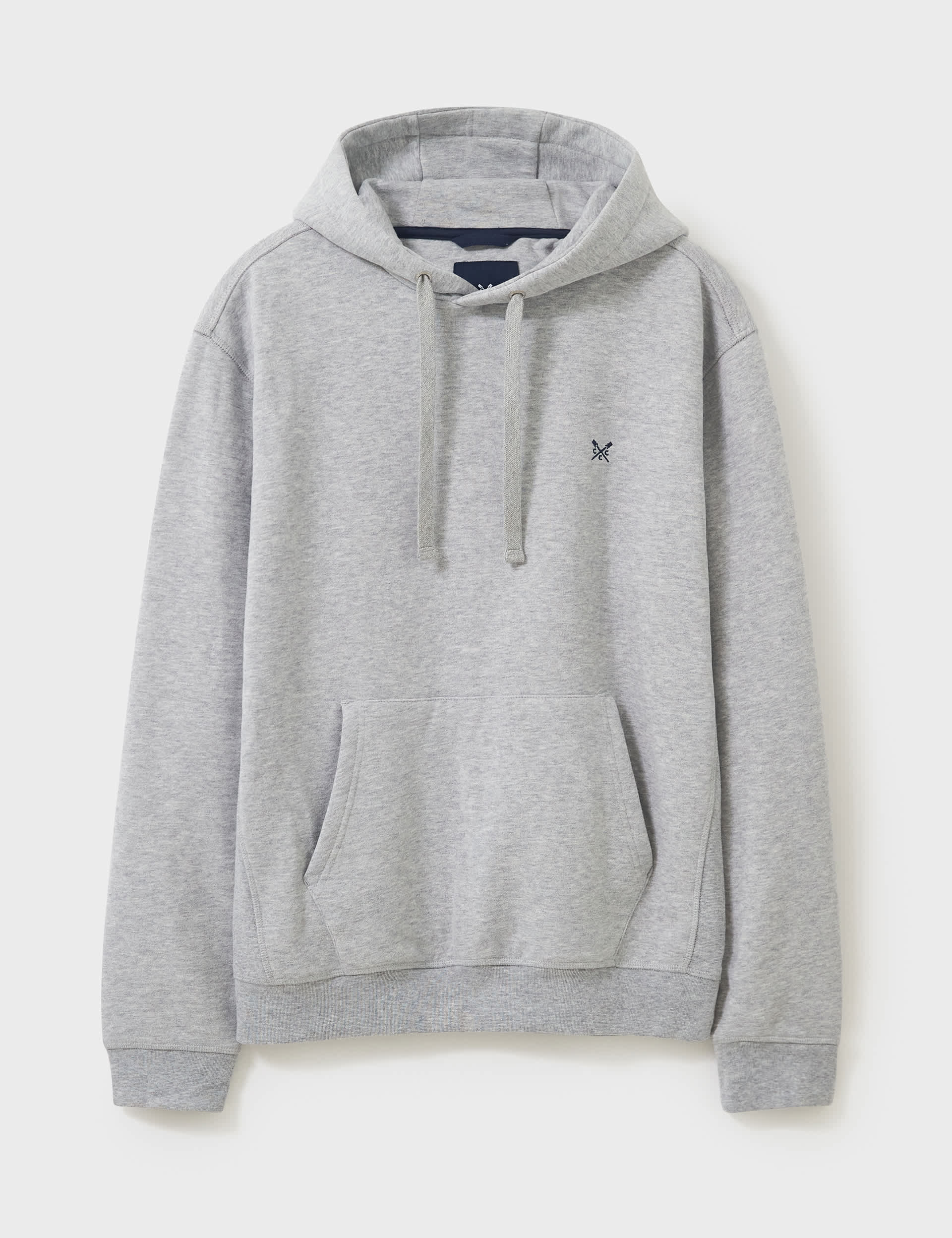 Crew Clothing Men's Cotton Blend Hoodie - Grey Marl, Grey Marl,Dark Navy