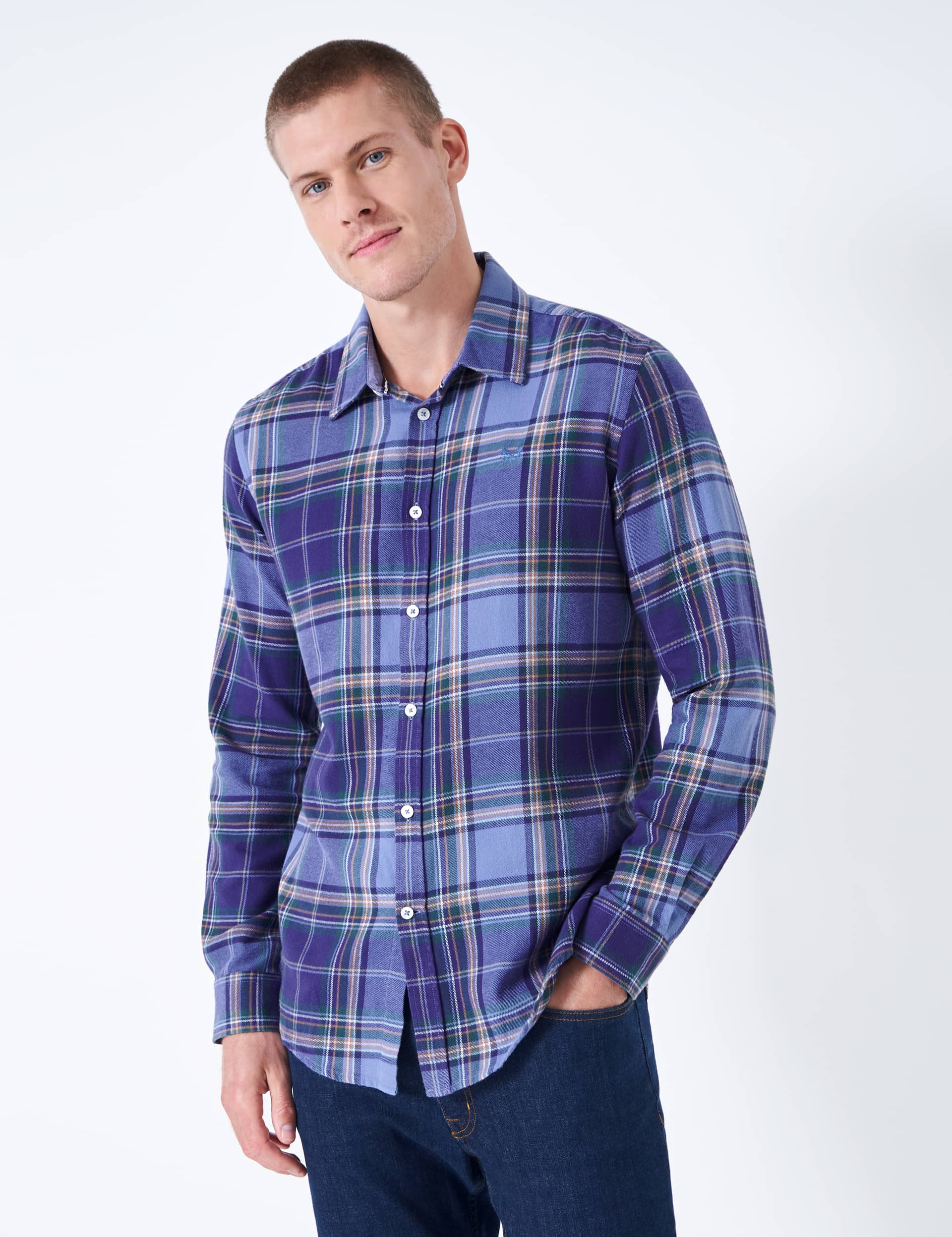 Crew Clothing Men's Organic Cotton Check Flannel Shirt - XL - Navy Mix, Navy Mix