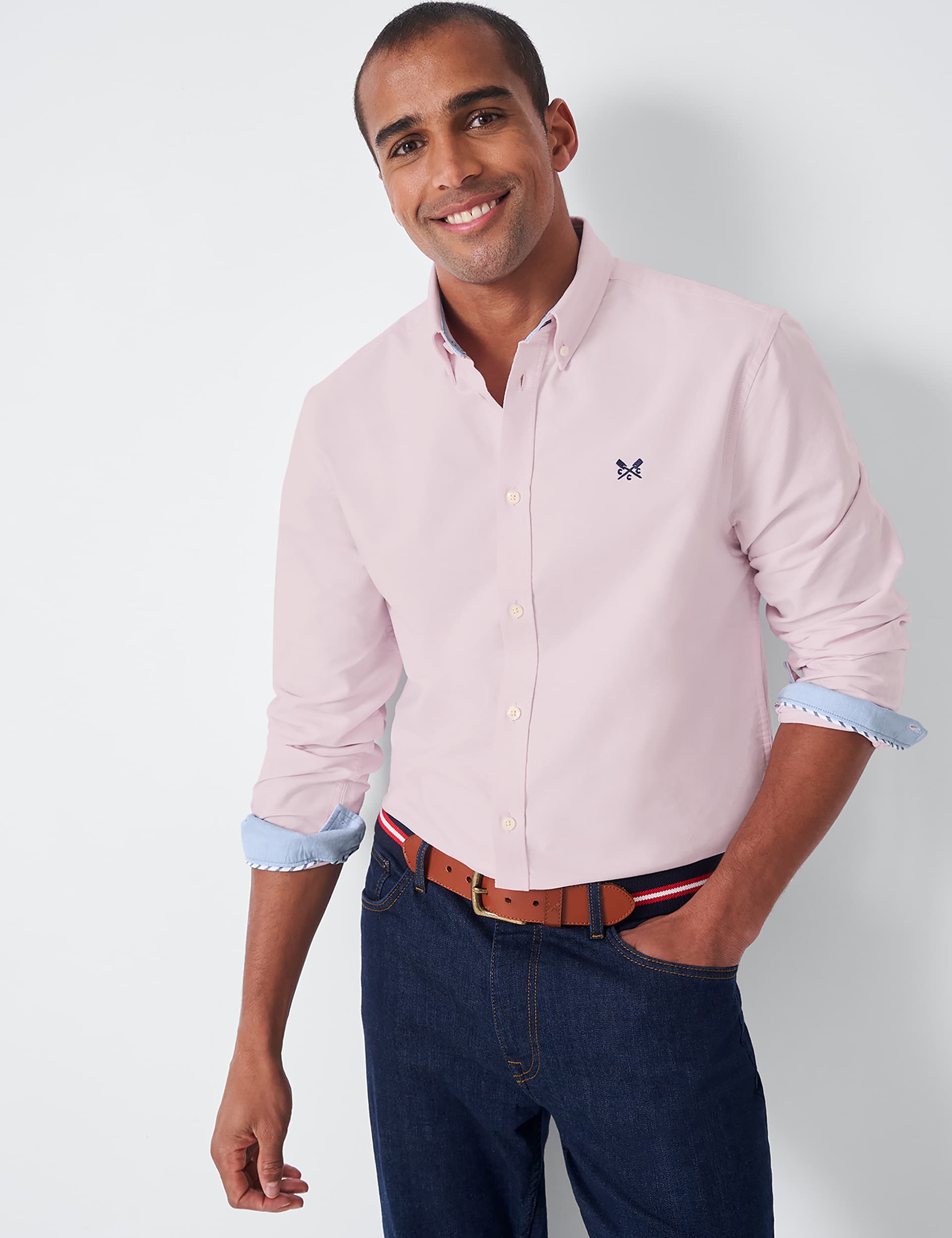 Crew Clothing Men's Pure Cotton Oxford Shirt - L - Light Pink, White,Light Pink