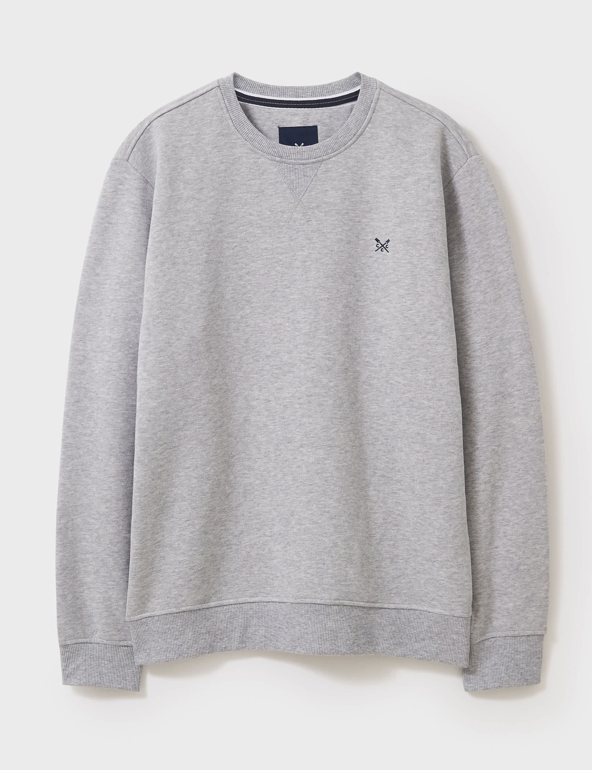 Crew Clothing Men's Cotton Rich Crew Neck Sweatshirt - XL - Grey Marl, Grey Marl,Dark Navy