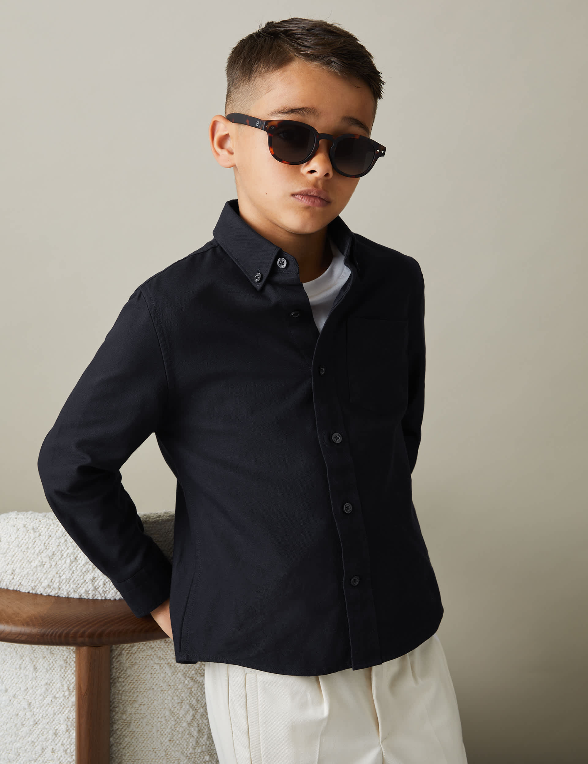 Reiss Boys Pure Cotton Shirt (3-14 Yrs) - 10-11 - Dark Blue, Blue,White,Dark Blue