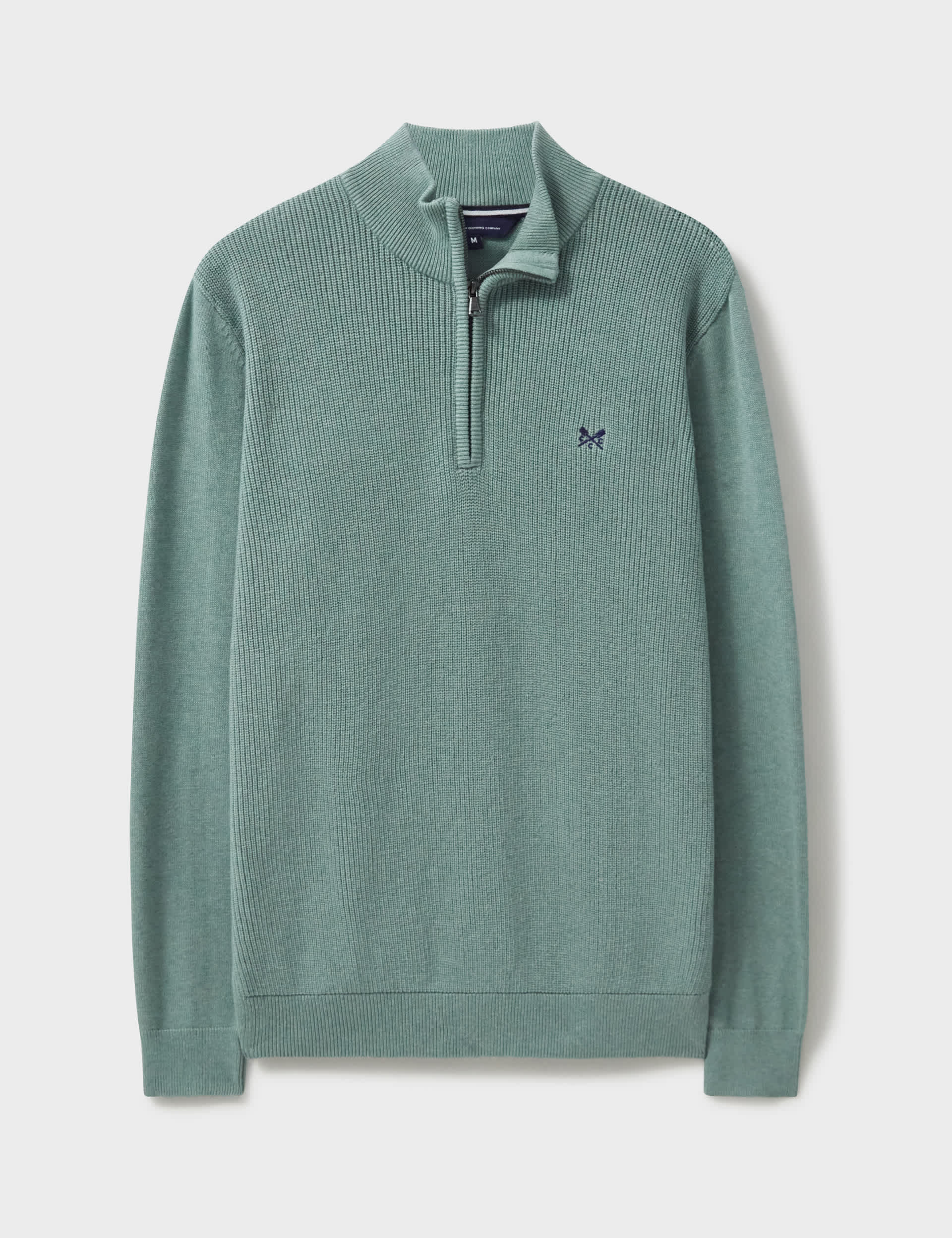 Crew Clothing Men's Pure Wool Funnel Neck Half Zip Jumper - Light Green, Dark Blue,Light Green