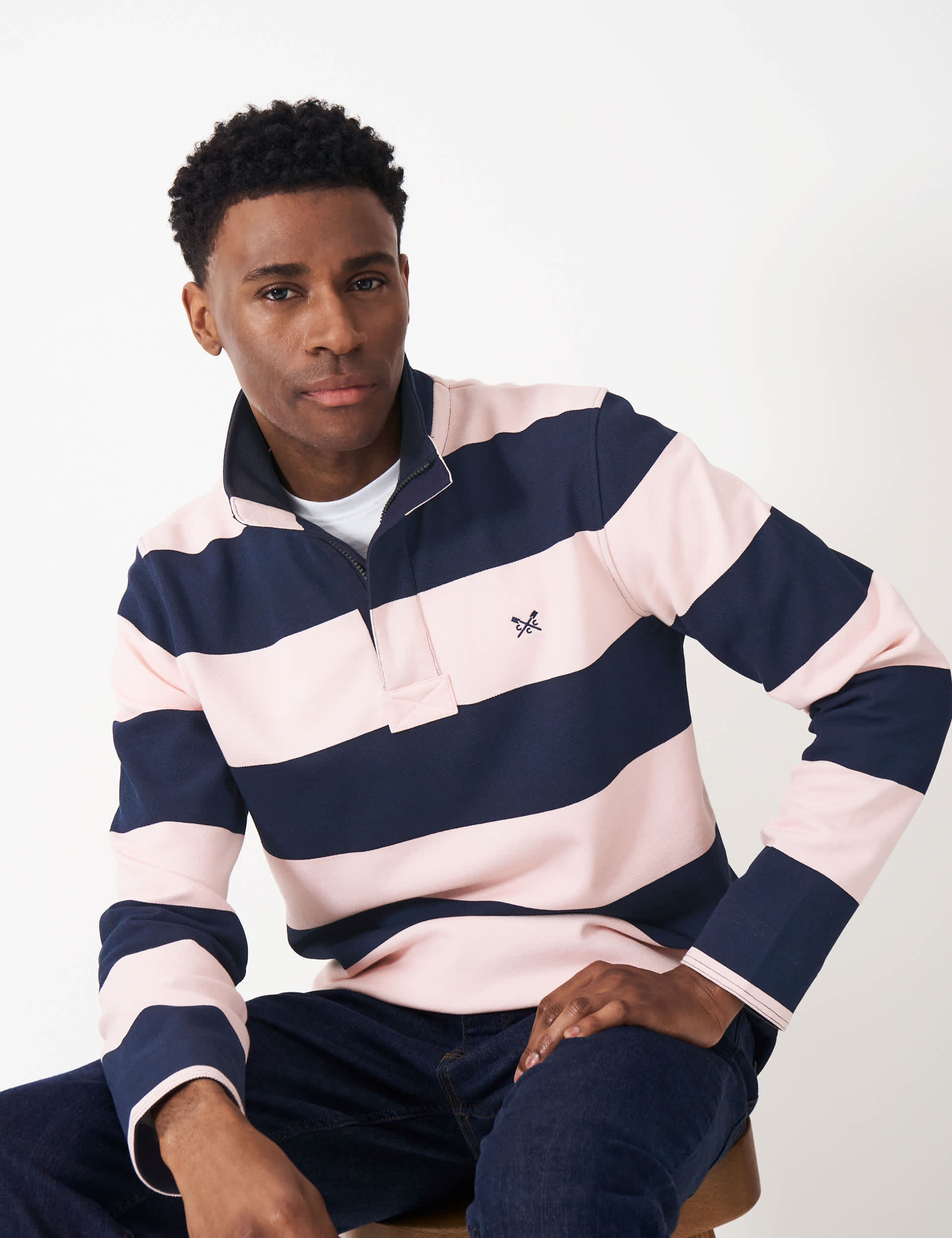 Crew Clothing Men's Cotton Rich Striped Sweatshirt - XL - Light Pink Mix, Light Pink Mix