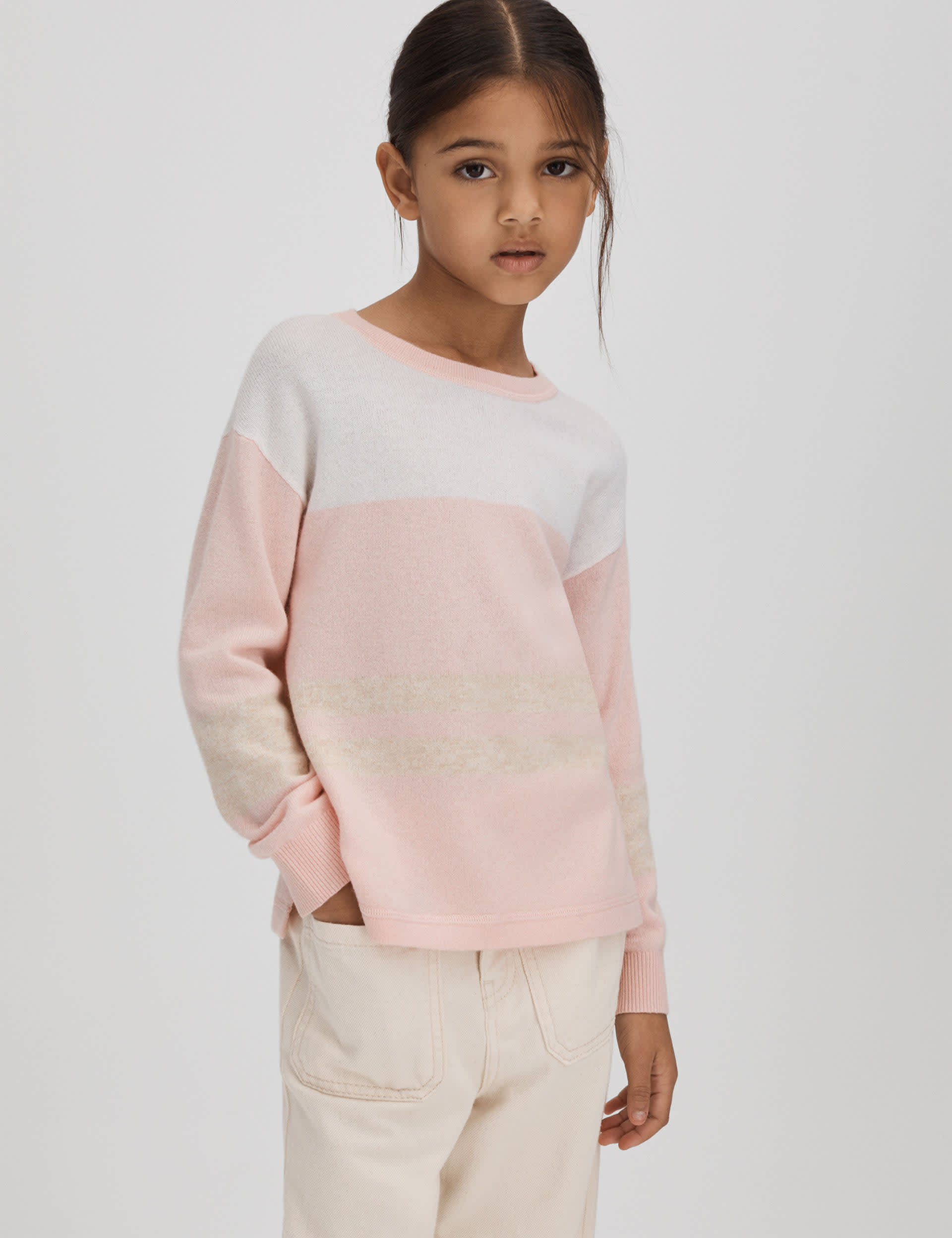 Reiss Girls Wool Blend Striped Jumper (4-14 Yrs) - 7-8 Y - Pink, Pink