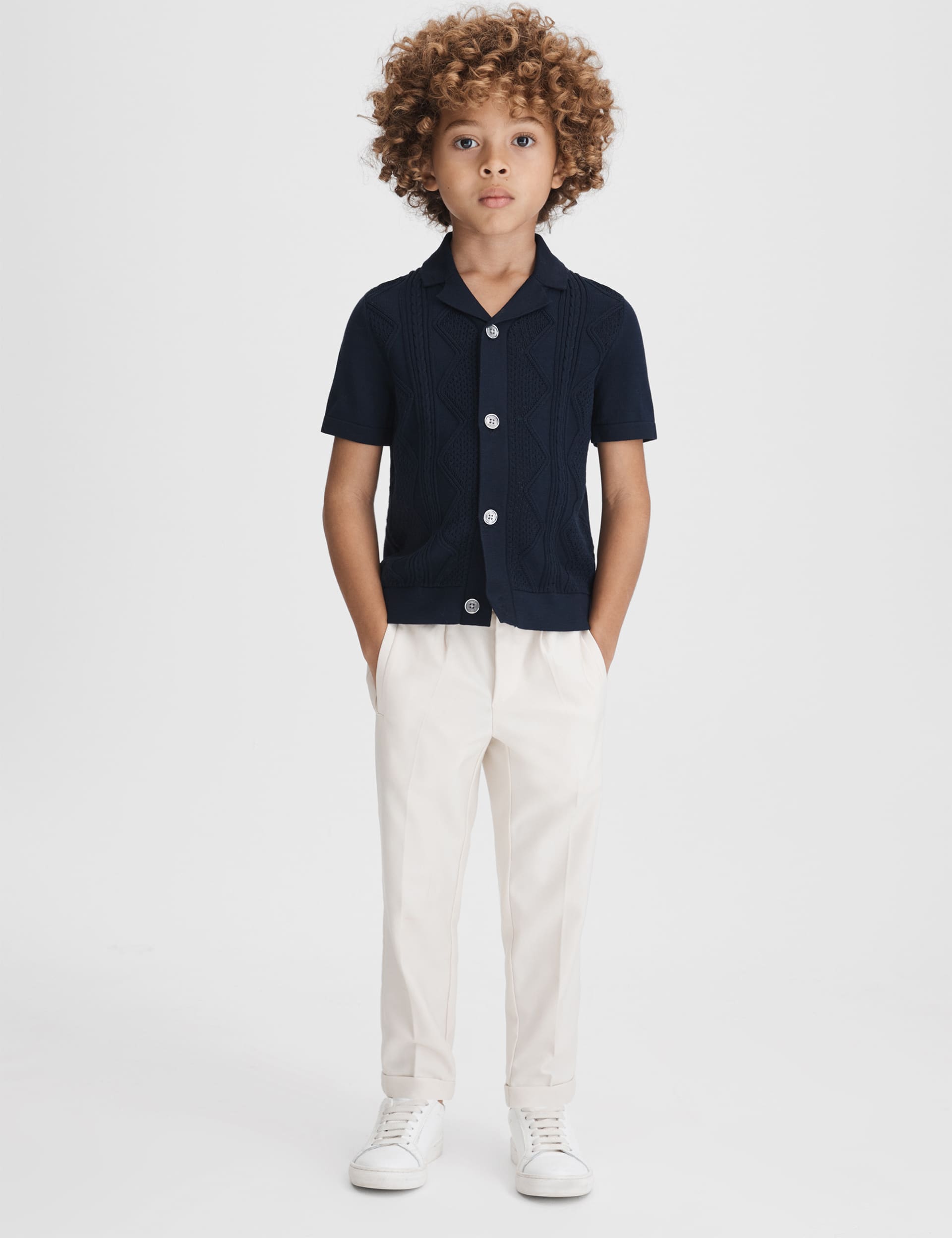 Reiss Boys Pure Cotton Knitted Shirt (3-14 Yrs) - 5-6 Y - Dark Blue, Dark Blue