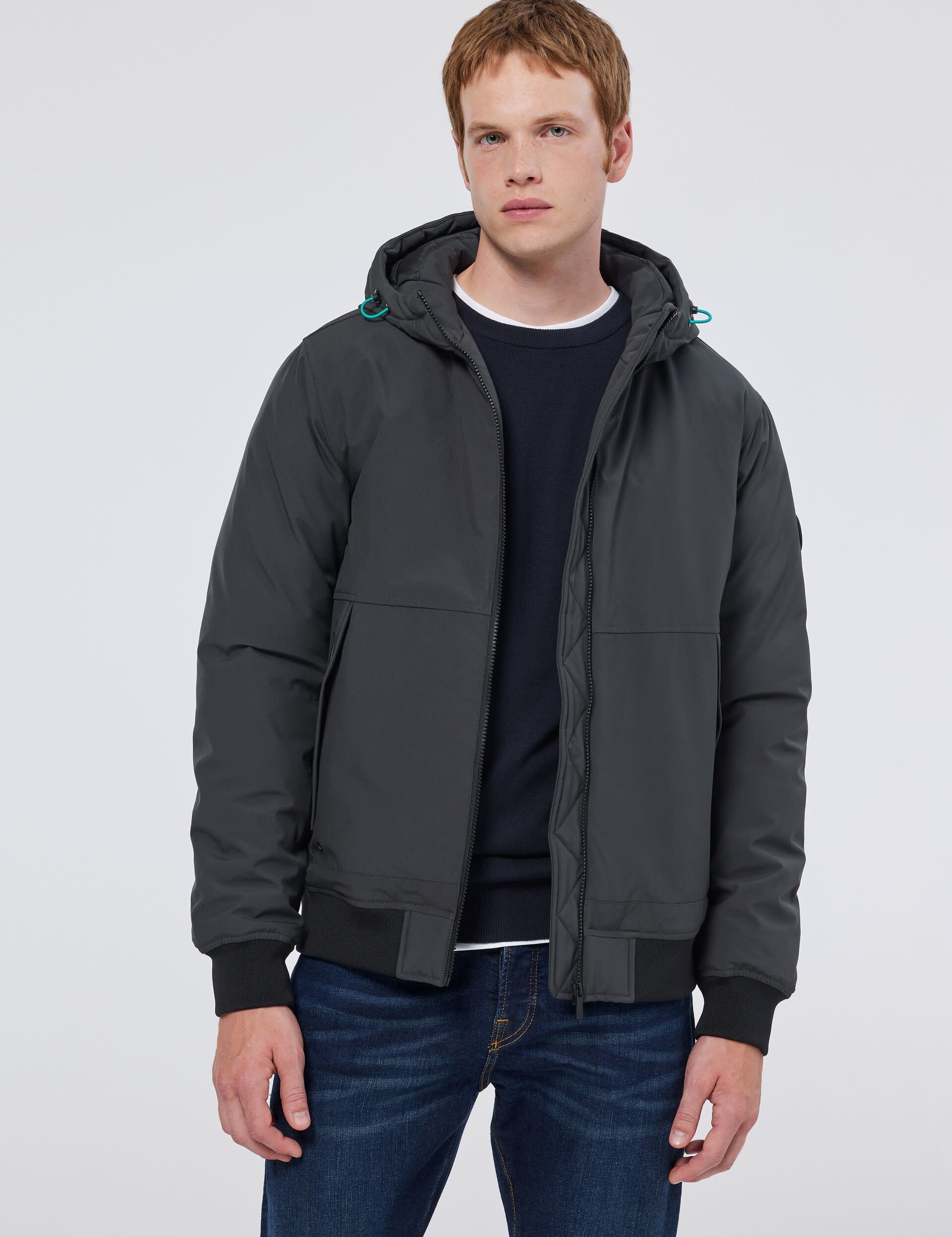 Scotch & Soda Men's Hooded Softshell Bomber Jacket - Dark Grey, Navy,Dark Grey