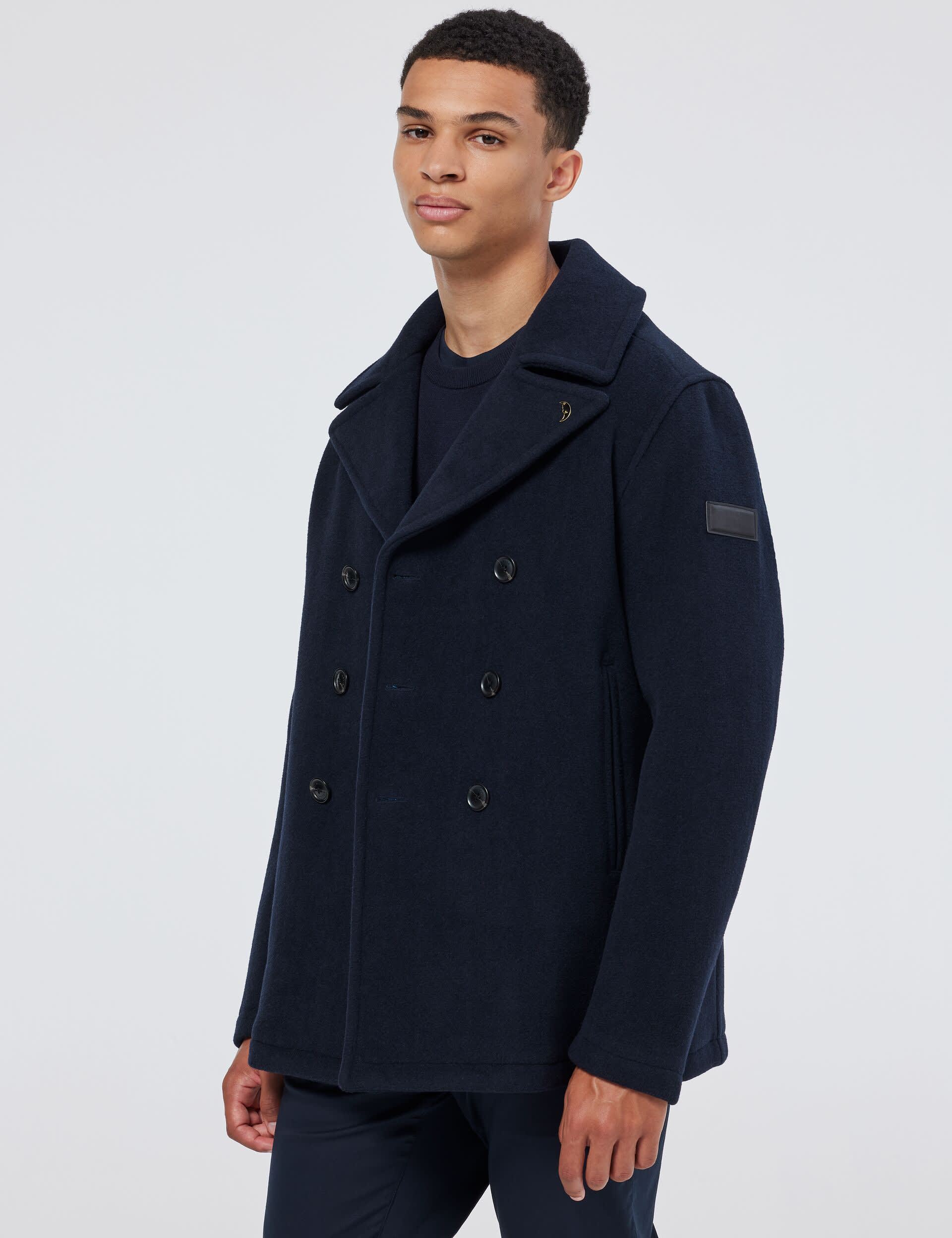 Scotch & Soda Men's Wool Blend Peacoat - Navy, Navy,Brown