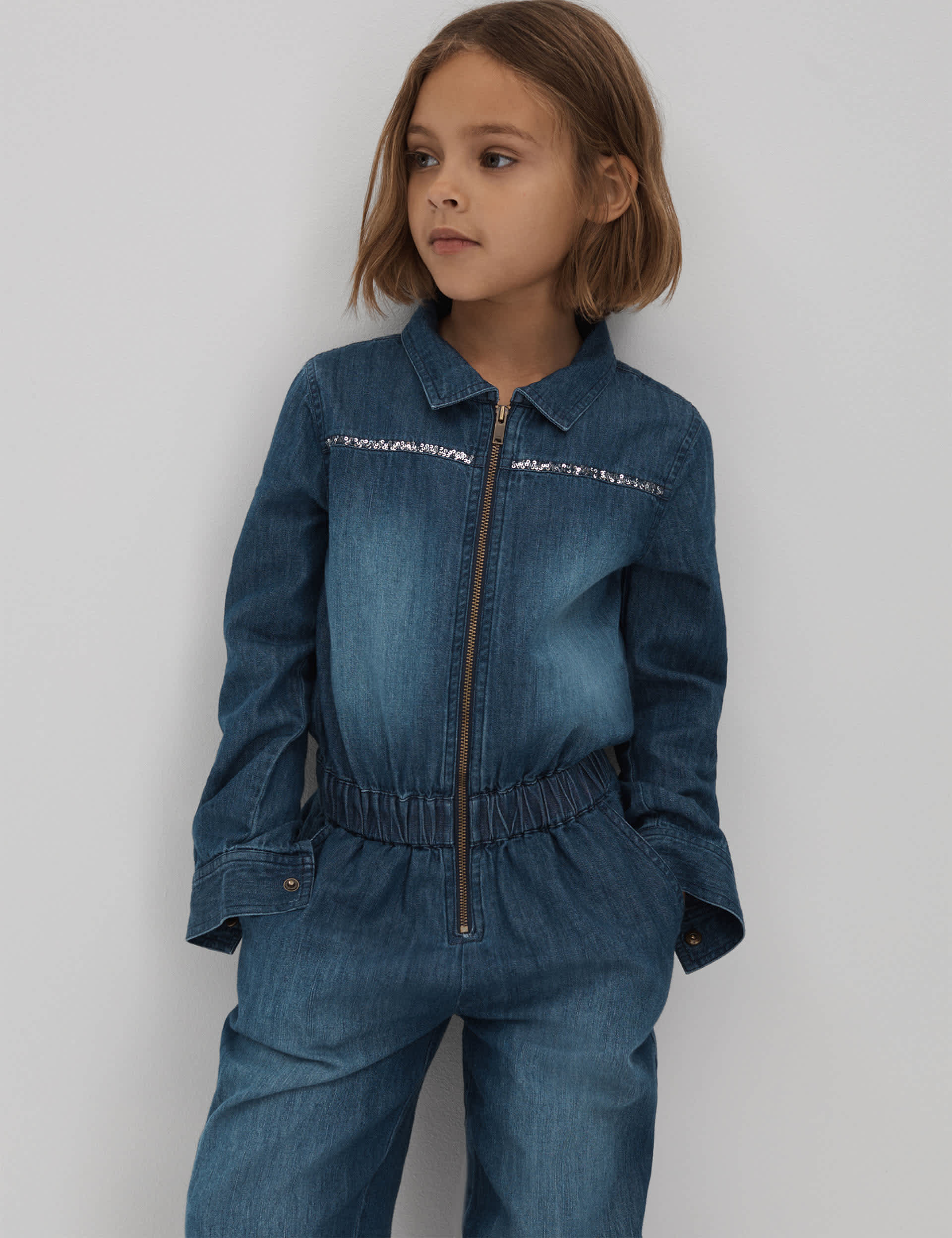 Reiss Girls Denim Jumpsuit (4-14 Yrs) - 8-9 Y - Blue, Blue