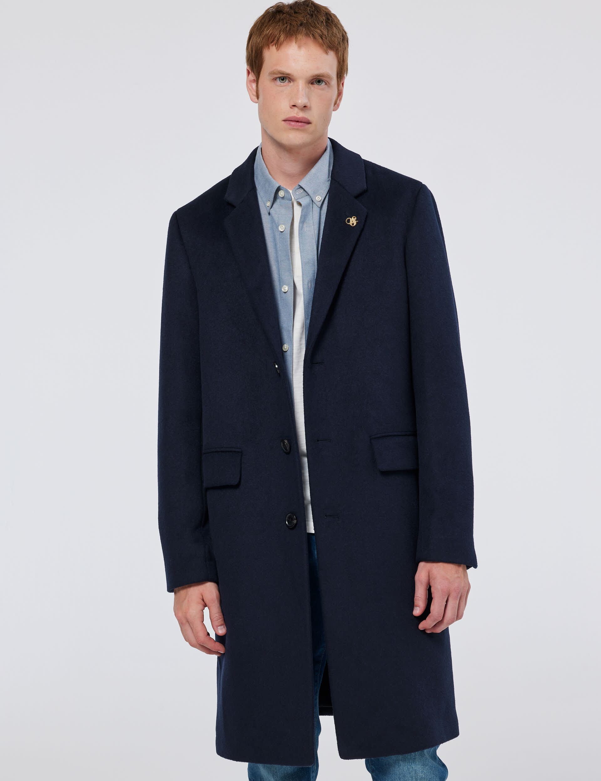 Scotch & Soda Men's Wool Blend Overcoat - Navy, Navy,Beige