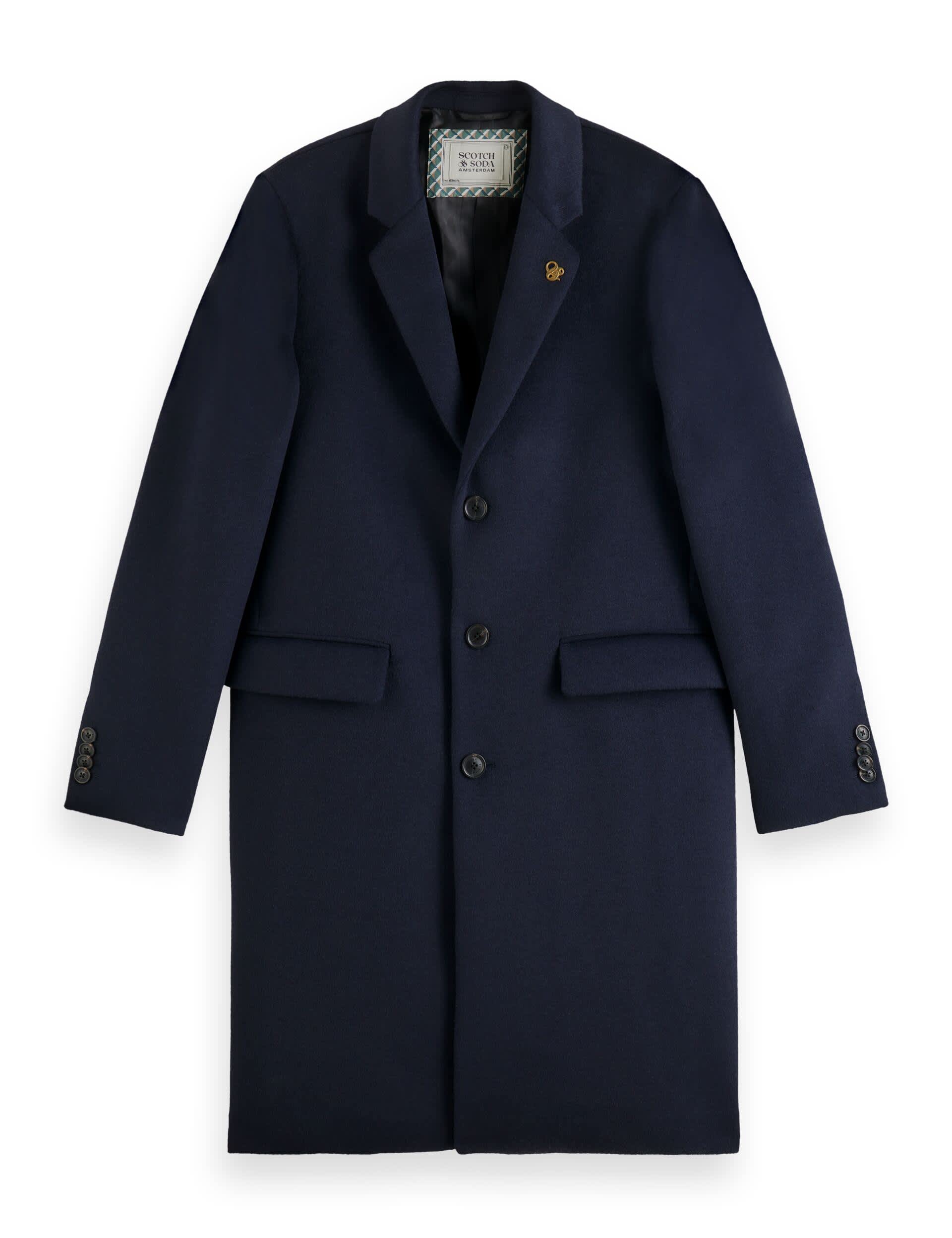 Scotch & Soda Men's Wool Blend Overcoat - Navy, Navy,Beige