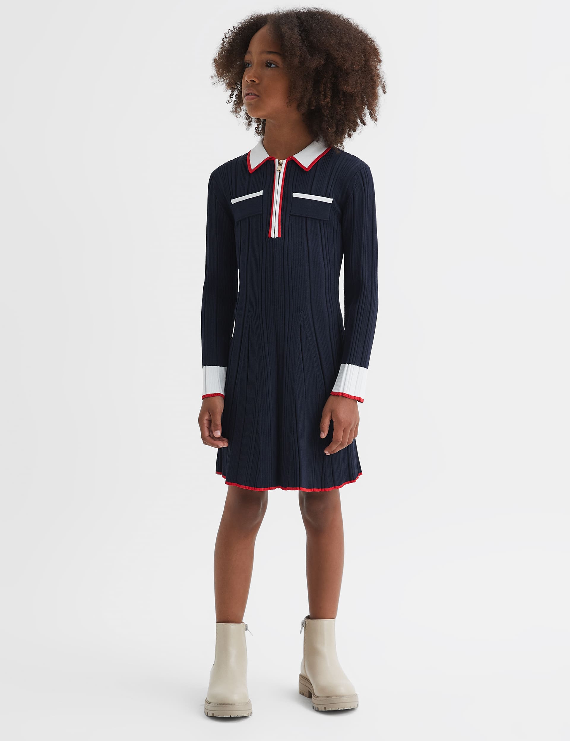 Reiss Girls Ribbed Dress (4-14 Yrs) - 7-8 Y - Dark Blue, Dark Blue