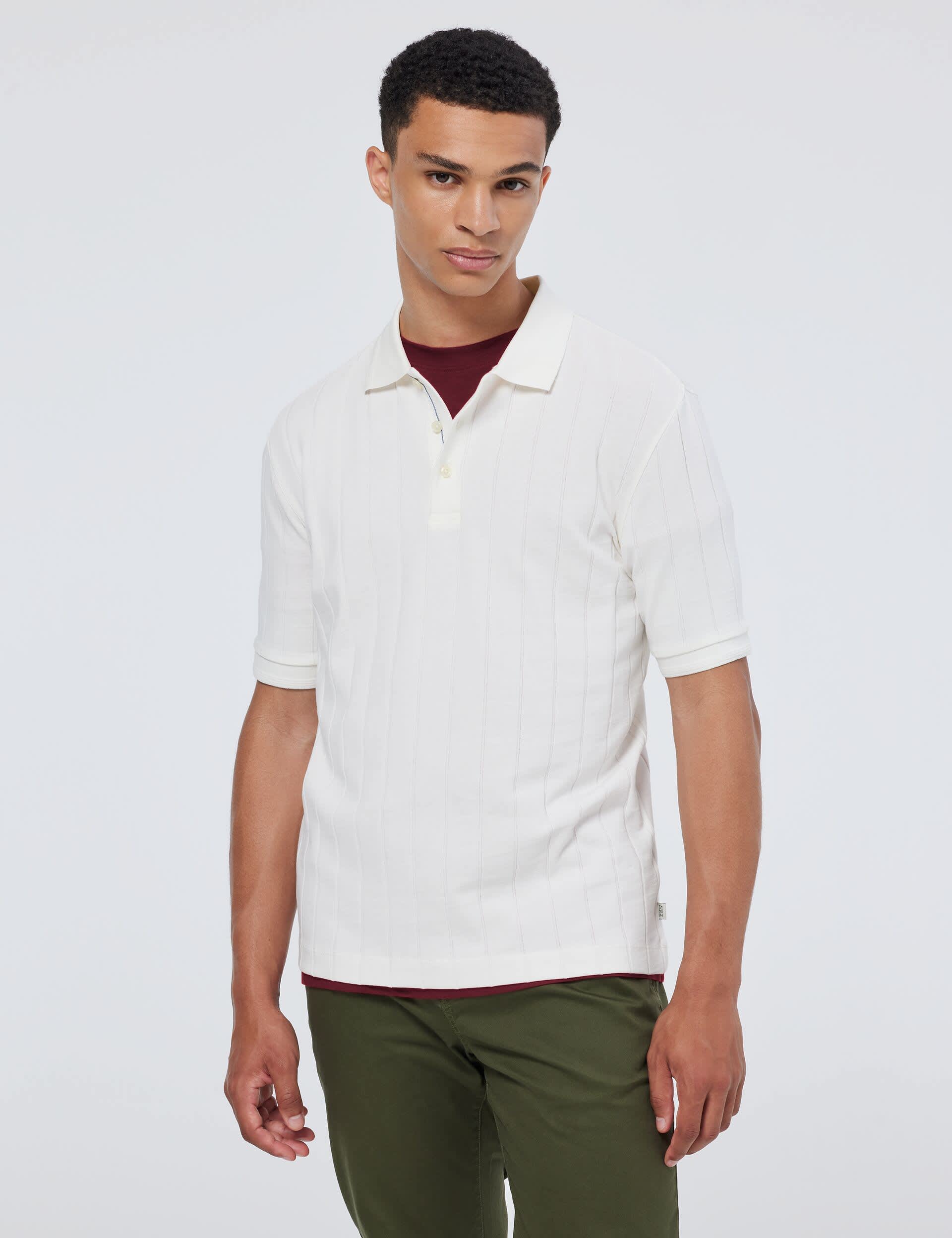 Scotch & Soda Men's Cotton Rich Polo Shirt - White, White,Burgundy