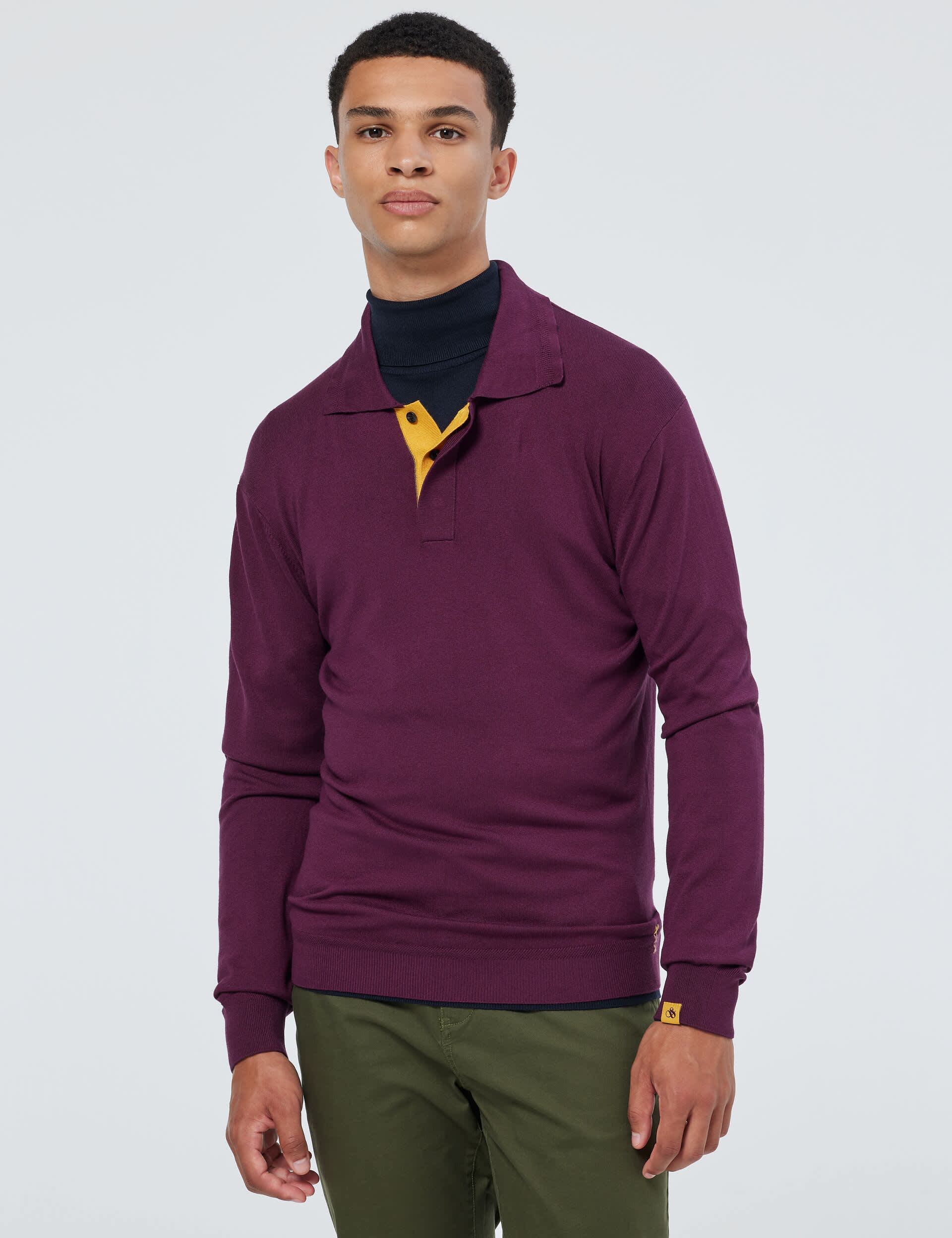 Scotch & Soda Men's Long Sleeve Polo Shirt - Plum, Plum