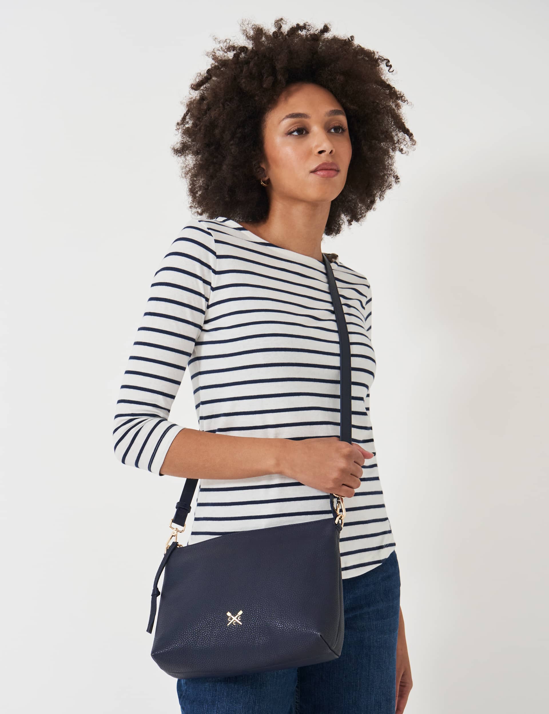 Crew Clothing Women's Leather Cross Body Bag - Navy, Navy