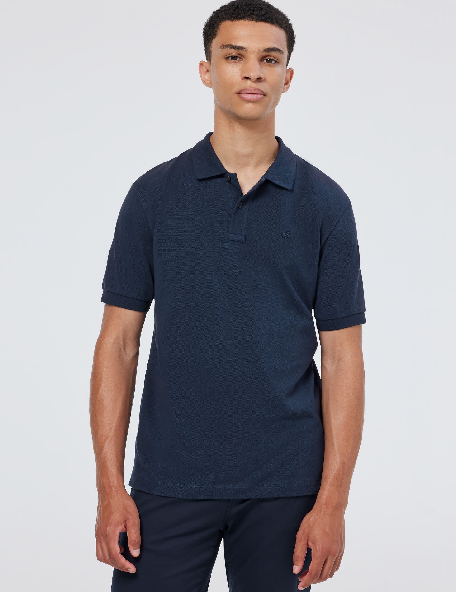 Scotch & Soda Men's Pure Cotton Pique Polo Shirt - Navy, Navy,White,Black