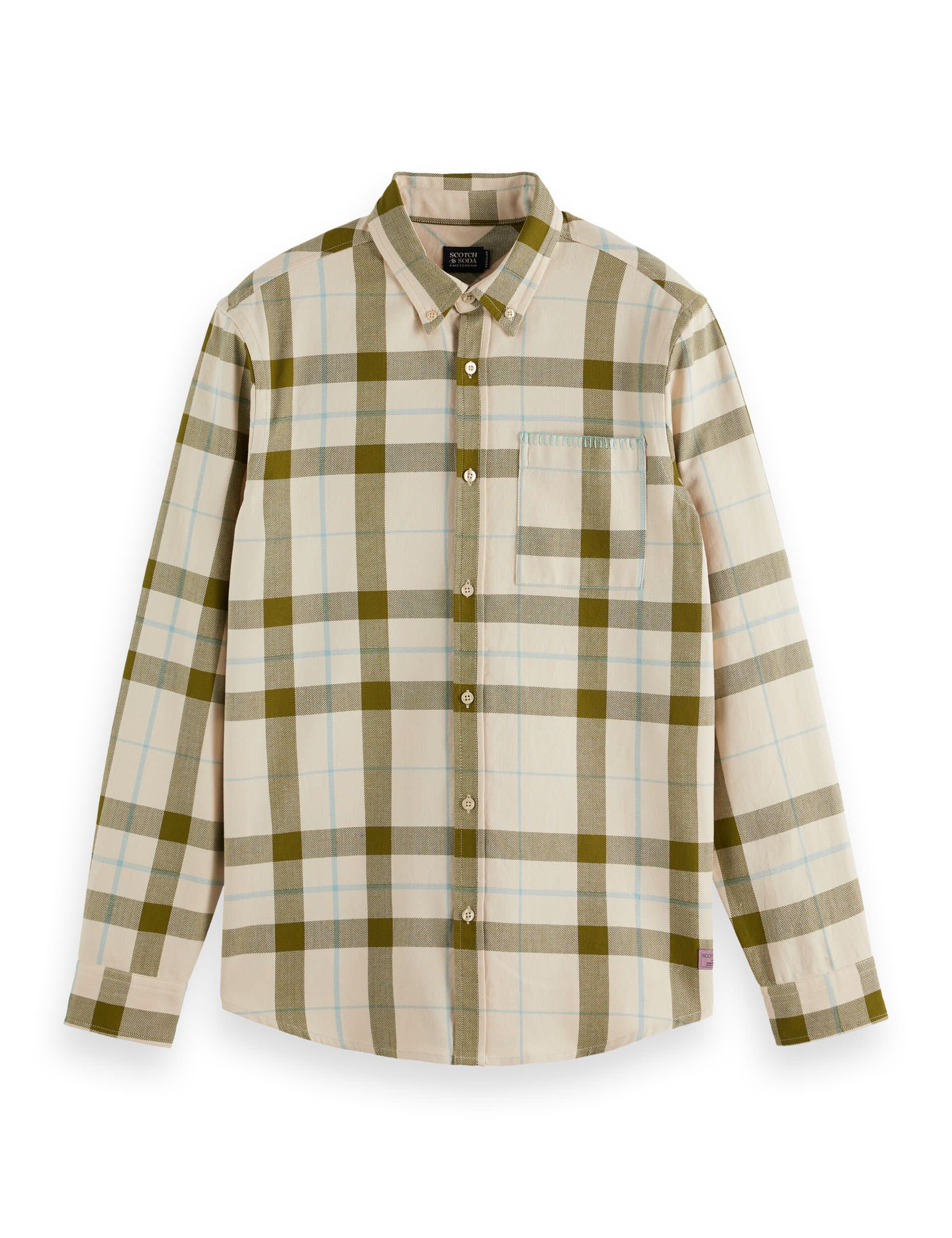 Scotch & Soda Men's Pure Cotton Checked Overshirt - L - Beige Mix, Beige Mix,Black Mix