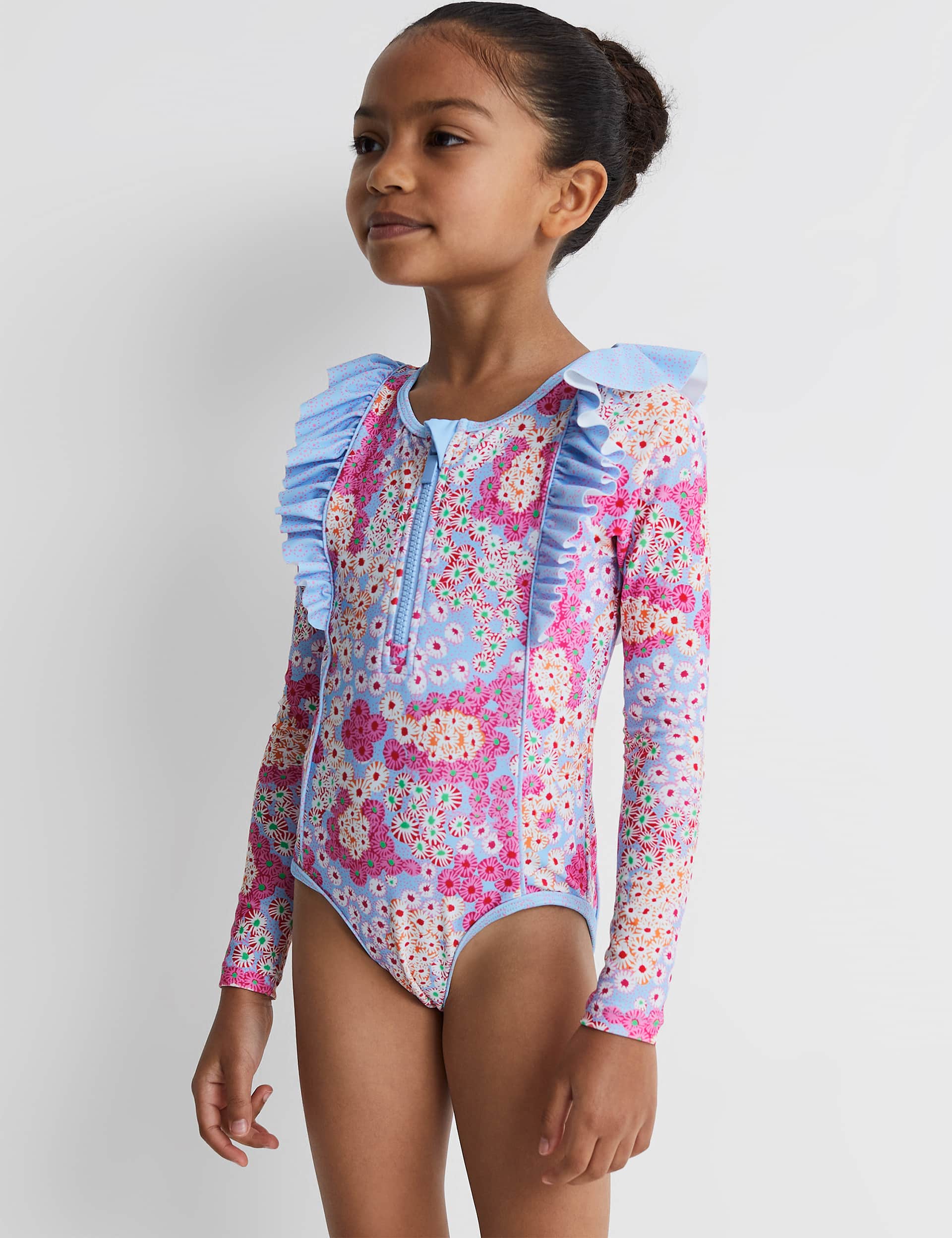 Reiss Girls Floral Frill Long Sleeve Swimsuit (4-13 Yrs)