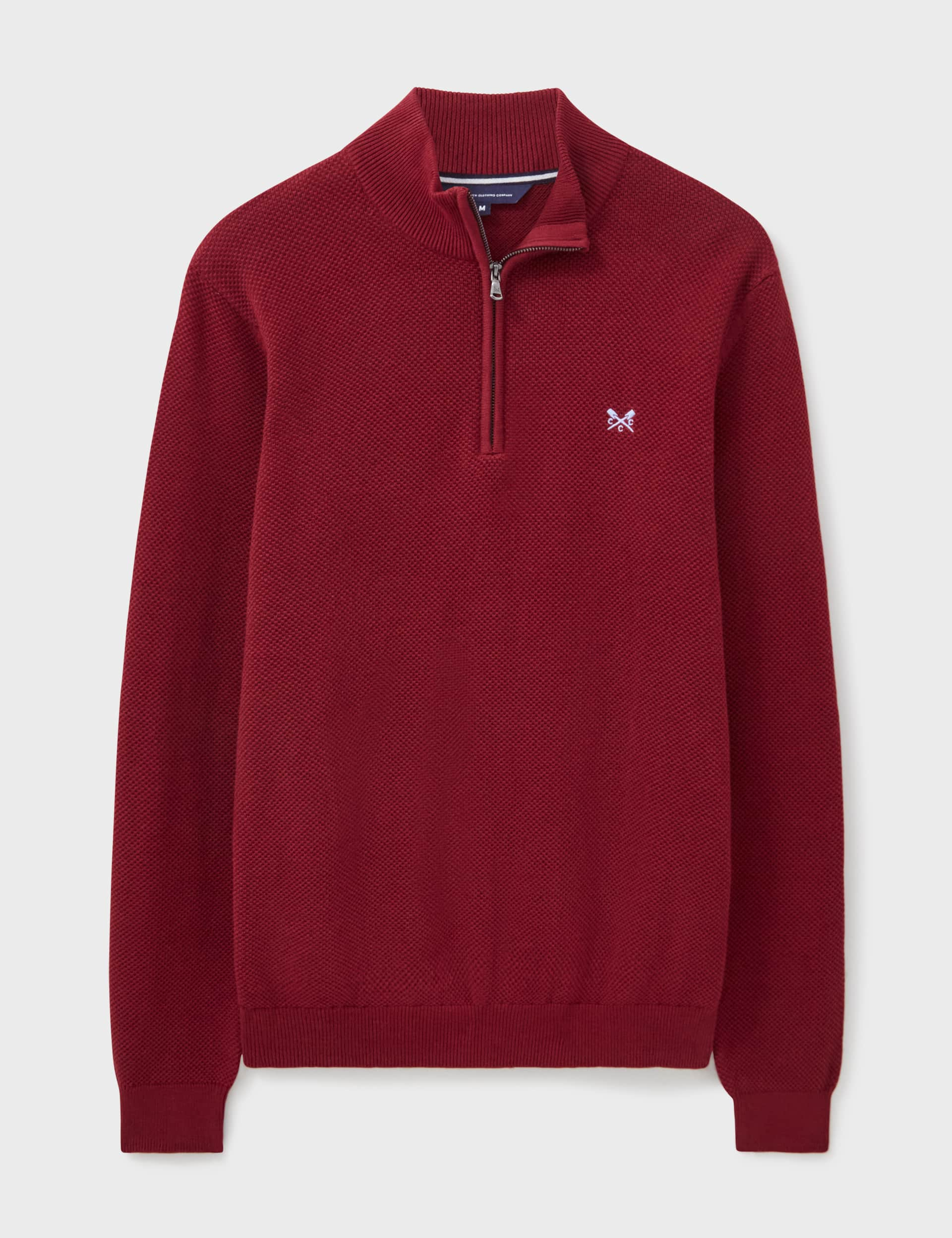 Crew Clothing Men's Pure Cotton Textured Half Zip Jumper - Dark Red, Navy,Dark Red