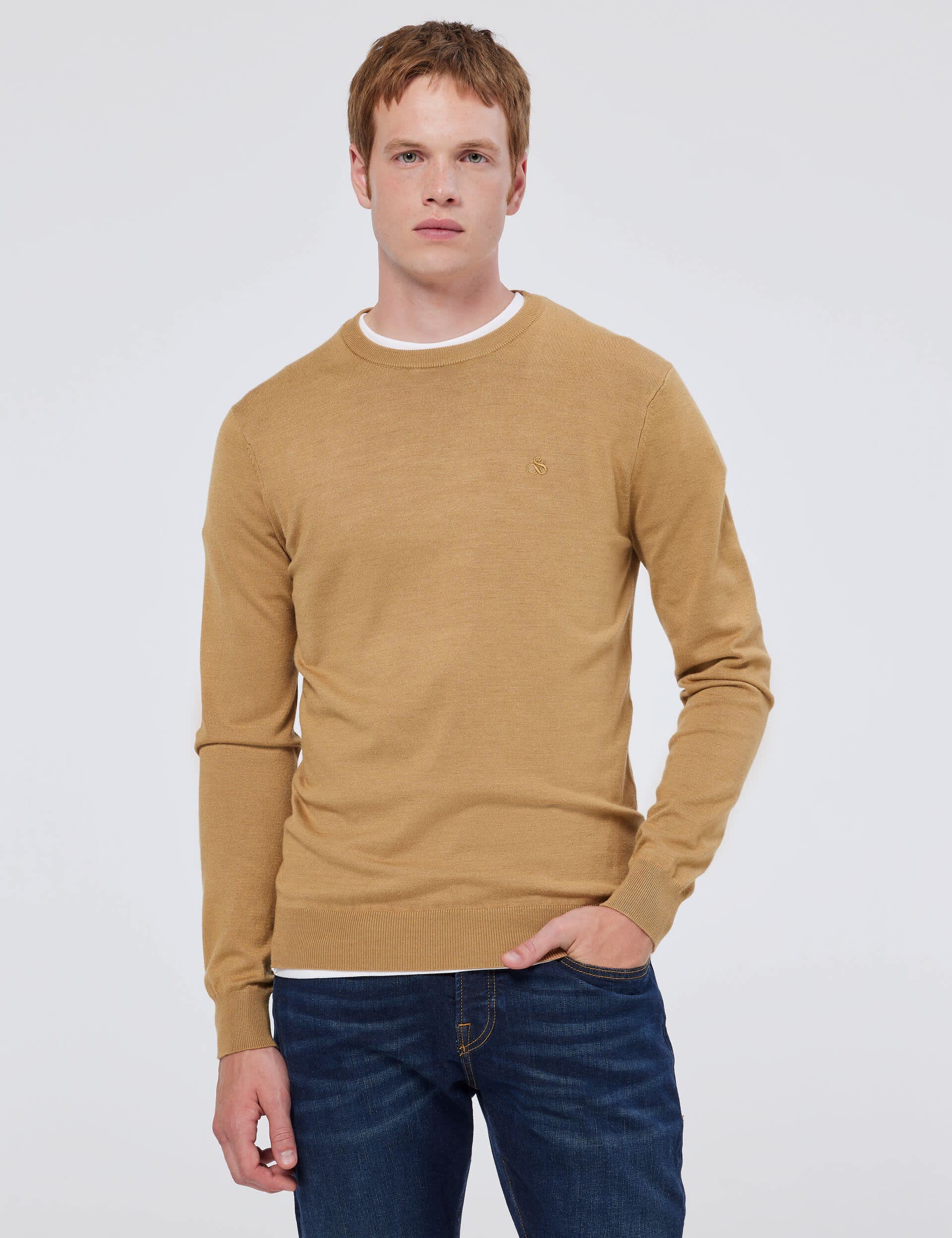 Scotch & Soda Men's Wool Blend Crew Neck Sweatshirt - Beige, Beige,Grey,Navy