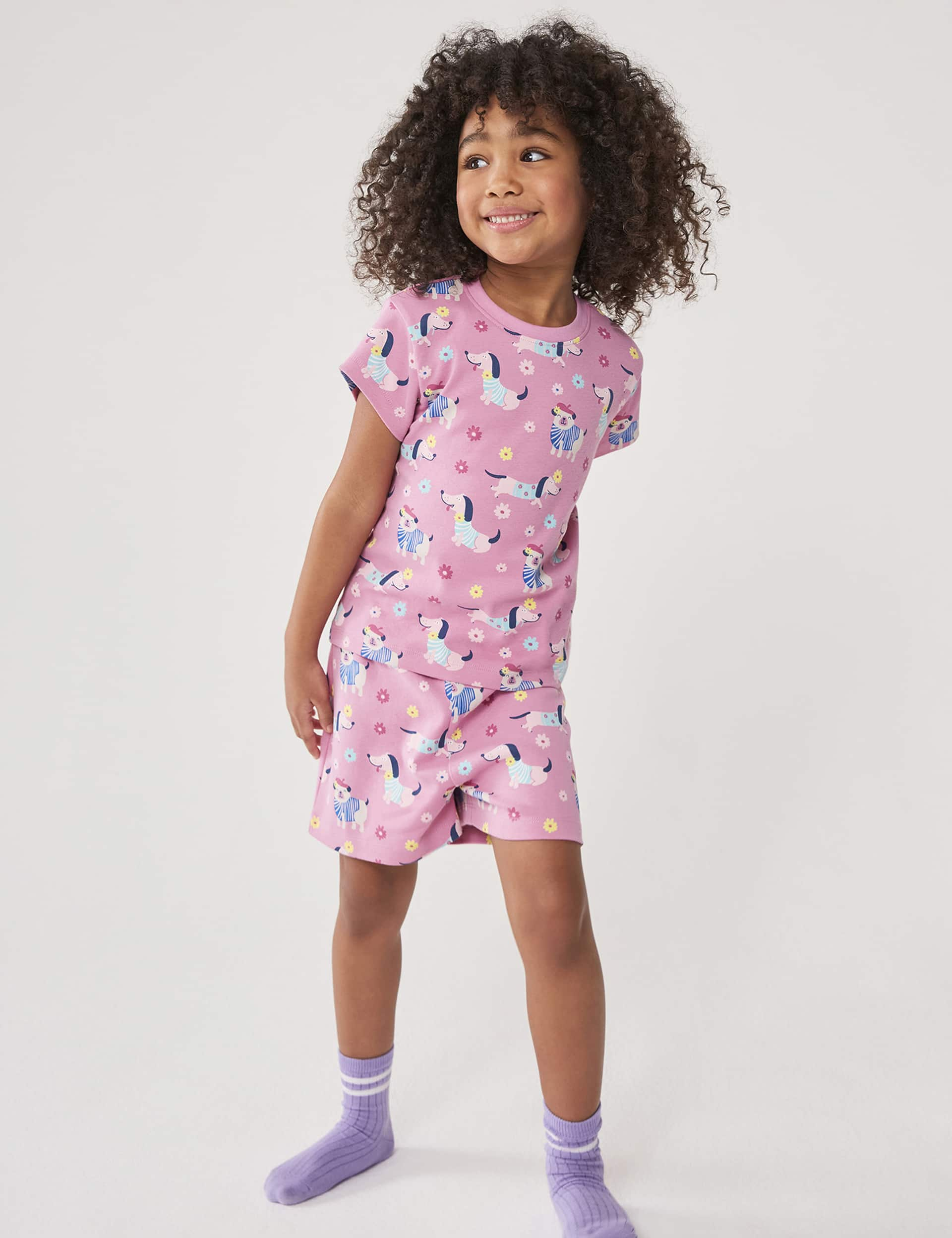 Crew Clothing Girls Pure Cotton Dog Print Pyjamas (3-9 Yrs) - 3-4 Y - Pink Mix, Pink Mix