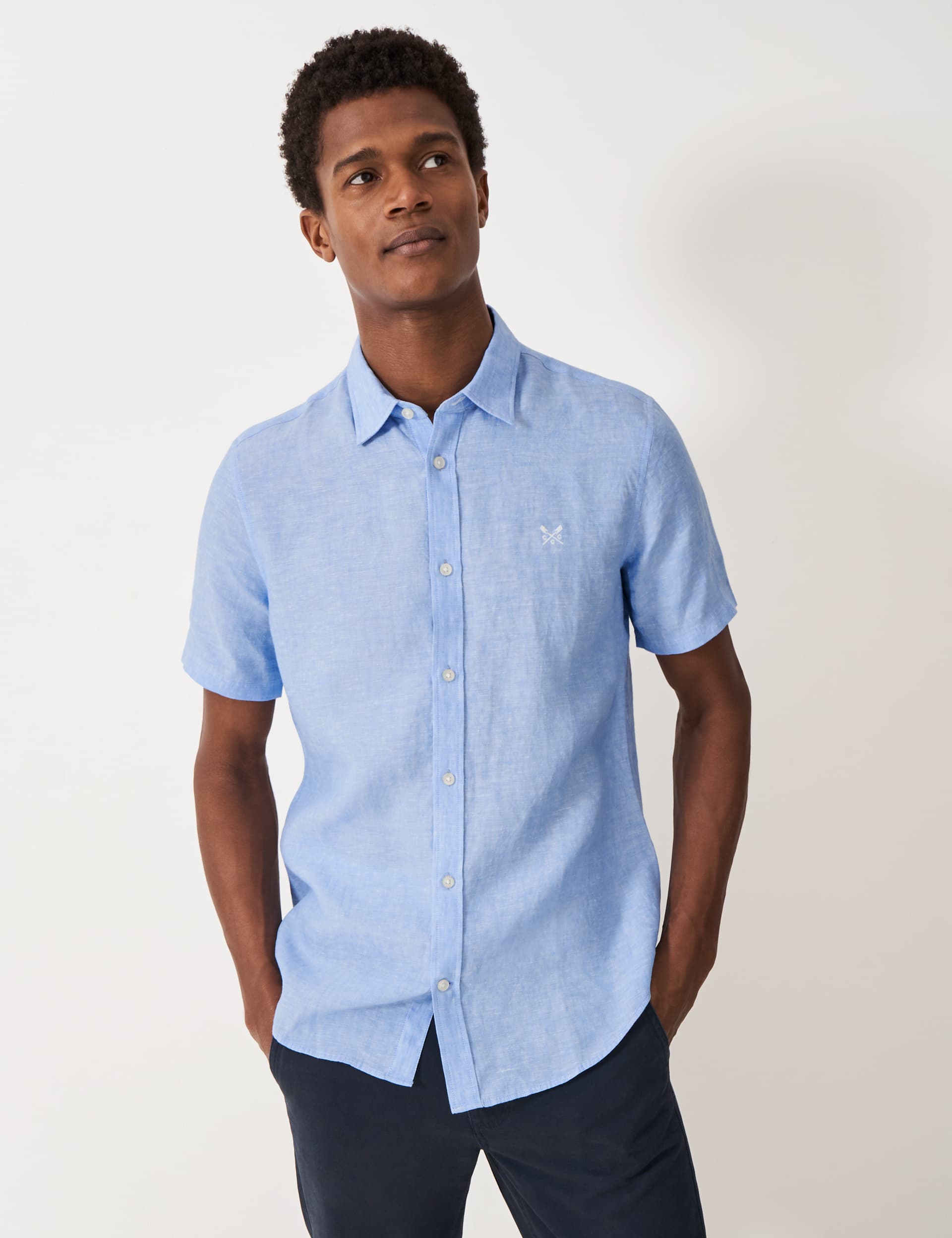 Crew Clothing Men's Pure Linen Shirt - Light Blue, Coral,White,Blue Mix,Light Blue,Light Pink