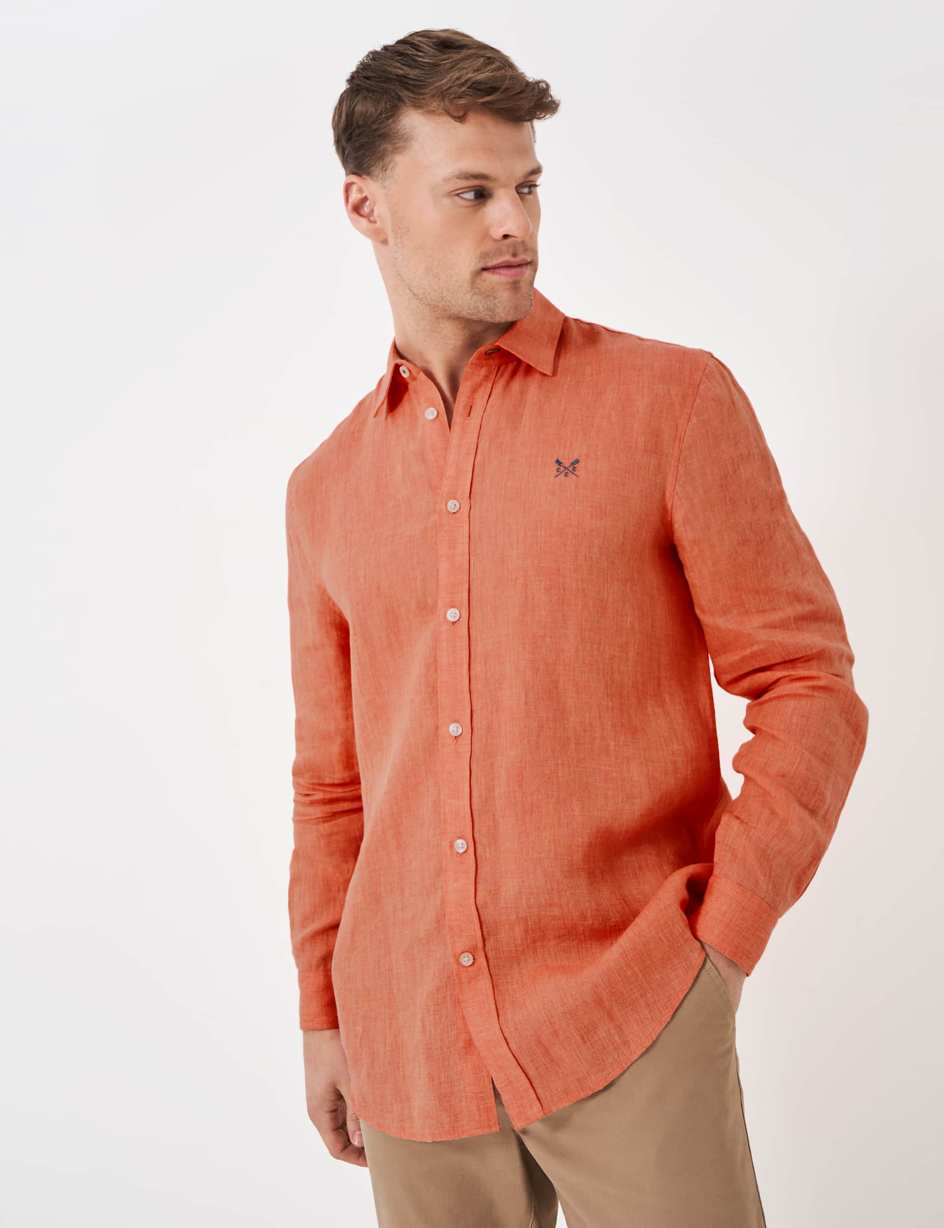 Crew Clothing Men's Pure Linen Shirt - XL - Coral, Coral,Mint