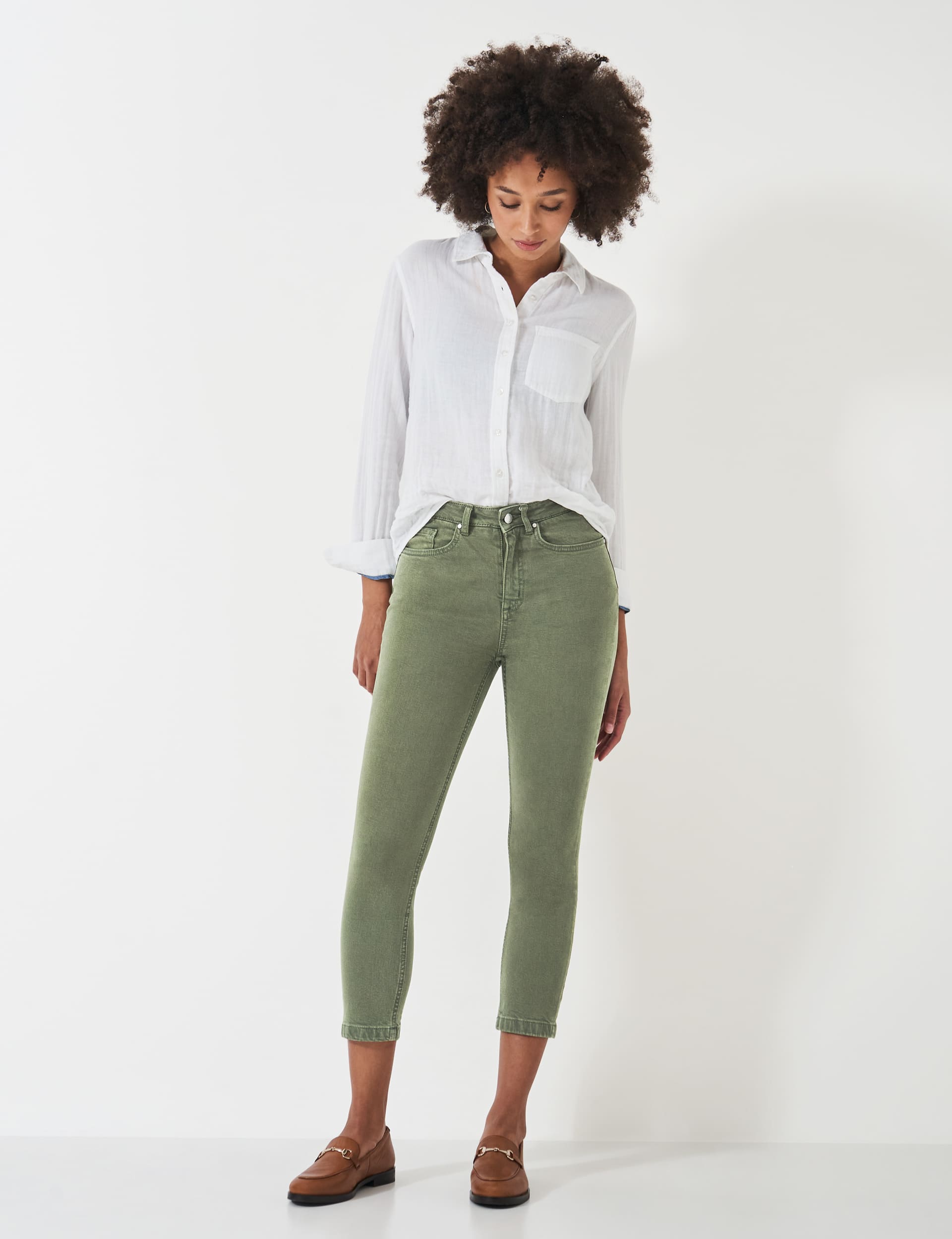 Crew Clothing Women's Mid Rise Skinny Cropped Jeans - 12 - Khaki, Khaki,White