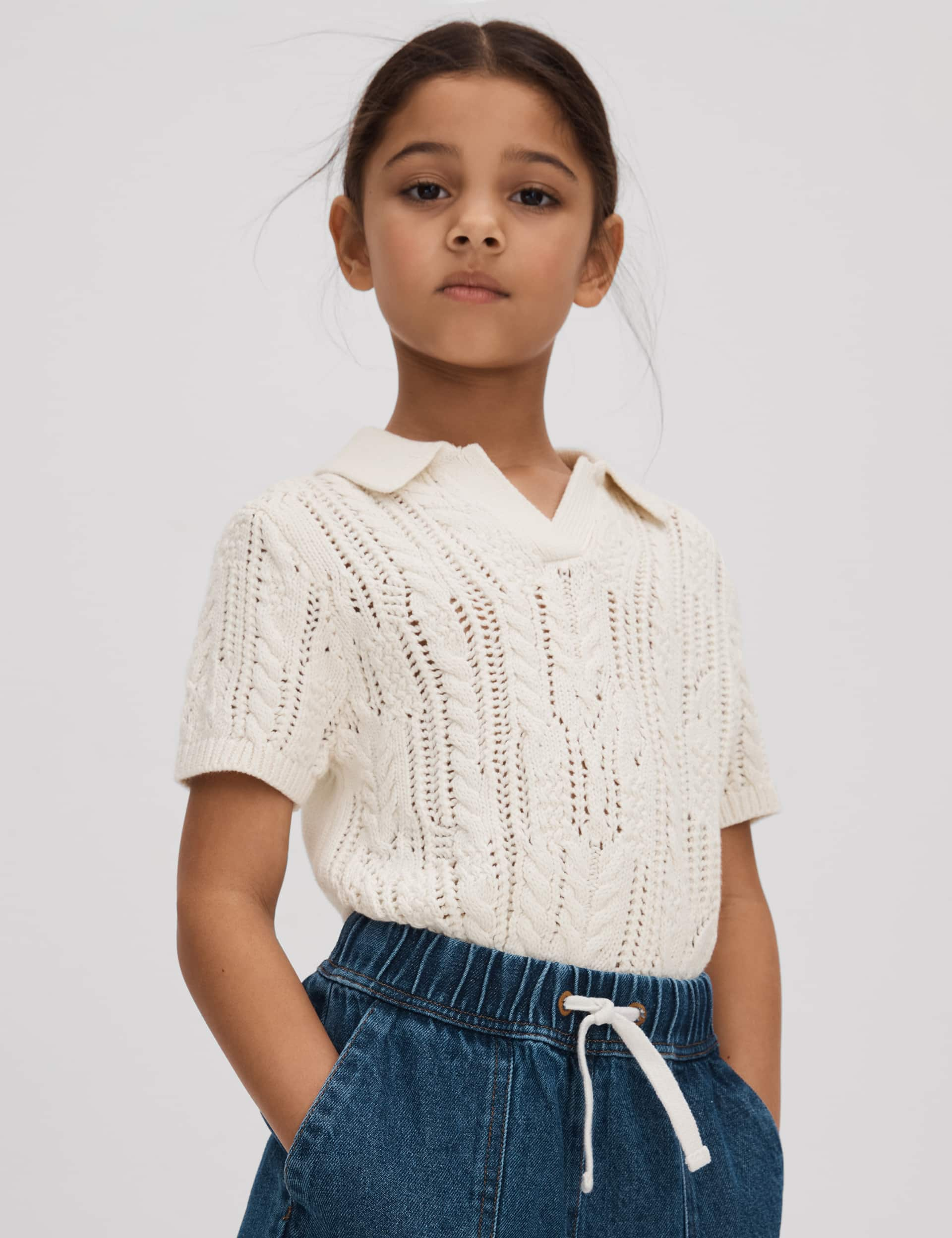 Reiss Girls Cotton Rich Knitted Top (4-14 Yrs) - 7-8 Y - Cream, Cream