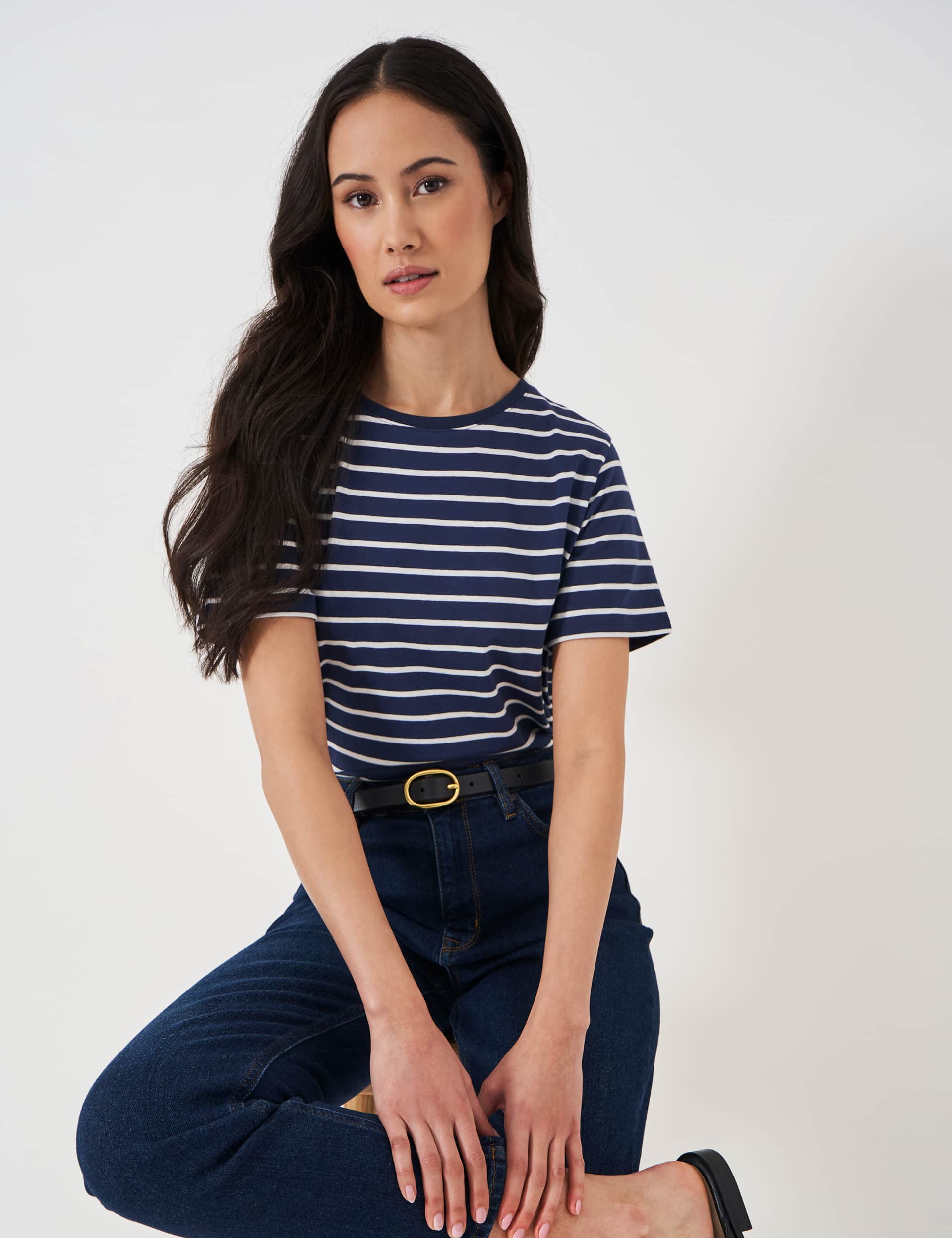 Crew Clothing Women's Pure Cotton Striped T-Shirt