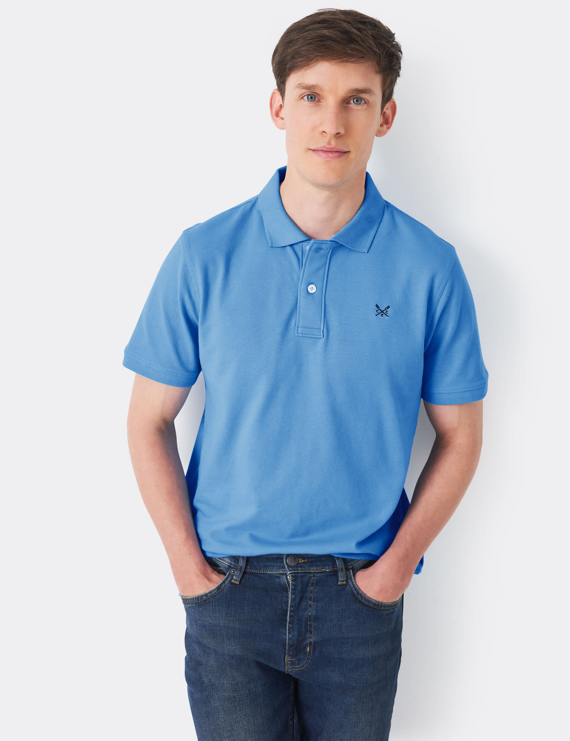 Crew Clothing Men's Pure Cotton Pique Polo Shirt - Blue, Blue,Grey Marl