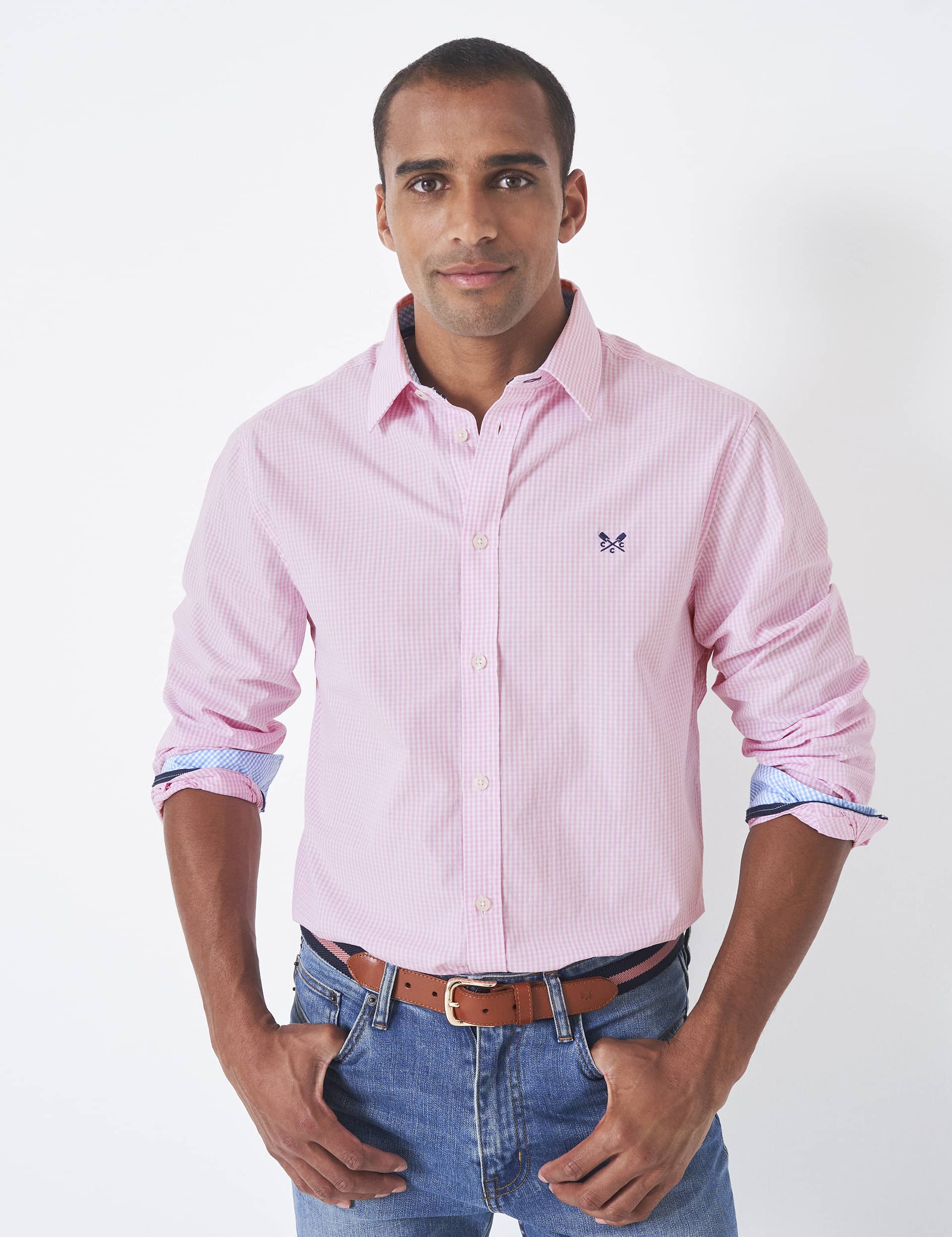 Crew Clothing Men's Pure Cotton Check Shirt - Light Pink Mix, Blue,Navy Mix,Light Pink Mix