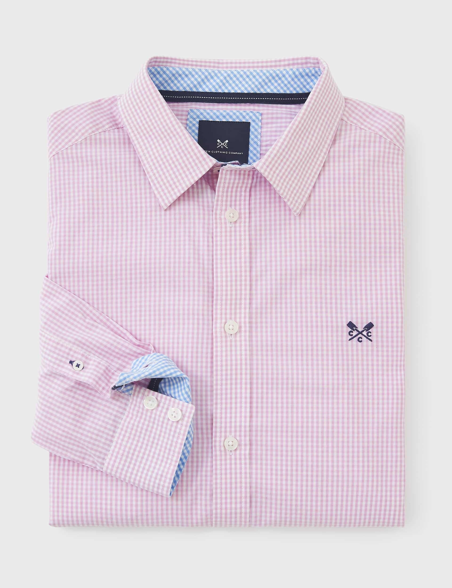 Crew Clothing Men's Pure Cotton Check Shirt - Light Pink Mix, Blue,Navy Mix,Light Pink Mix